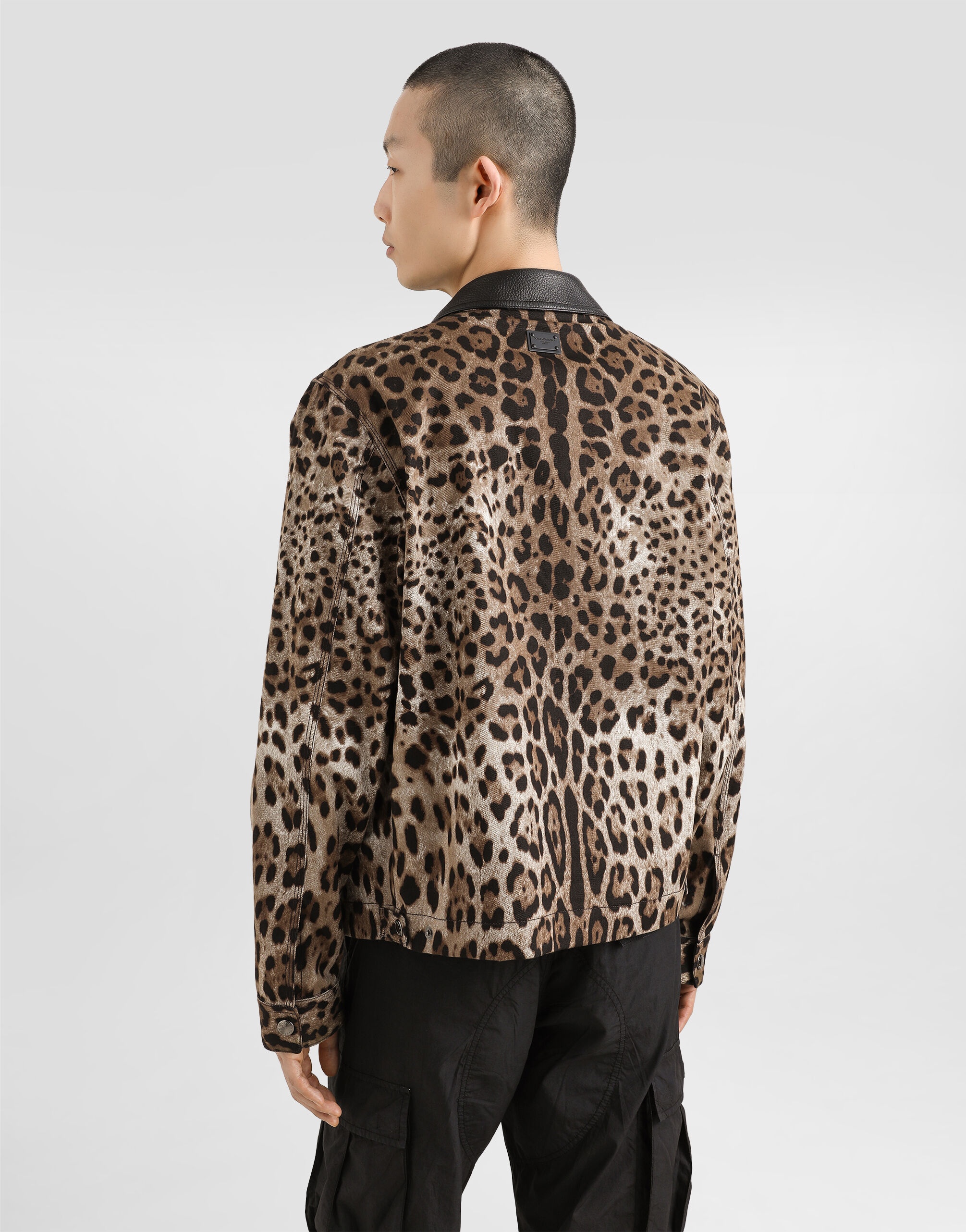 ジャケット・アウター D&G leopard ram leather jacket archive Dolce & Gabbana Men's Leopard-Print Leather-Trim Full-Zip