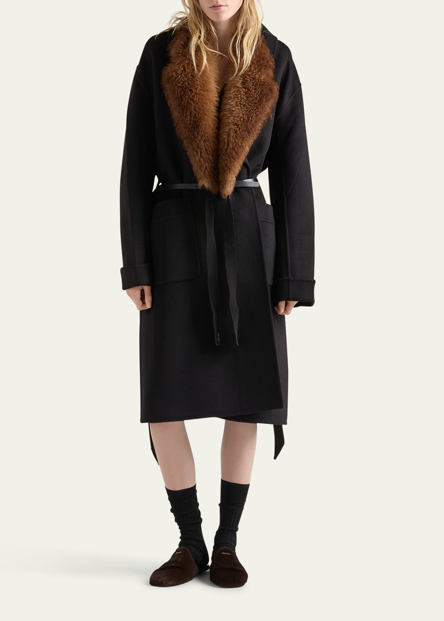 Cashmere Long Wrap Coat - 2