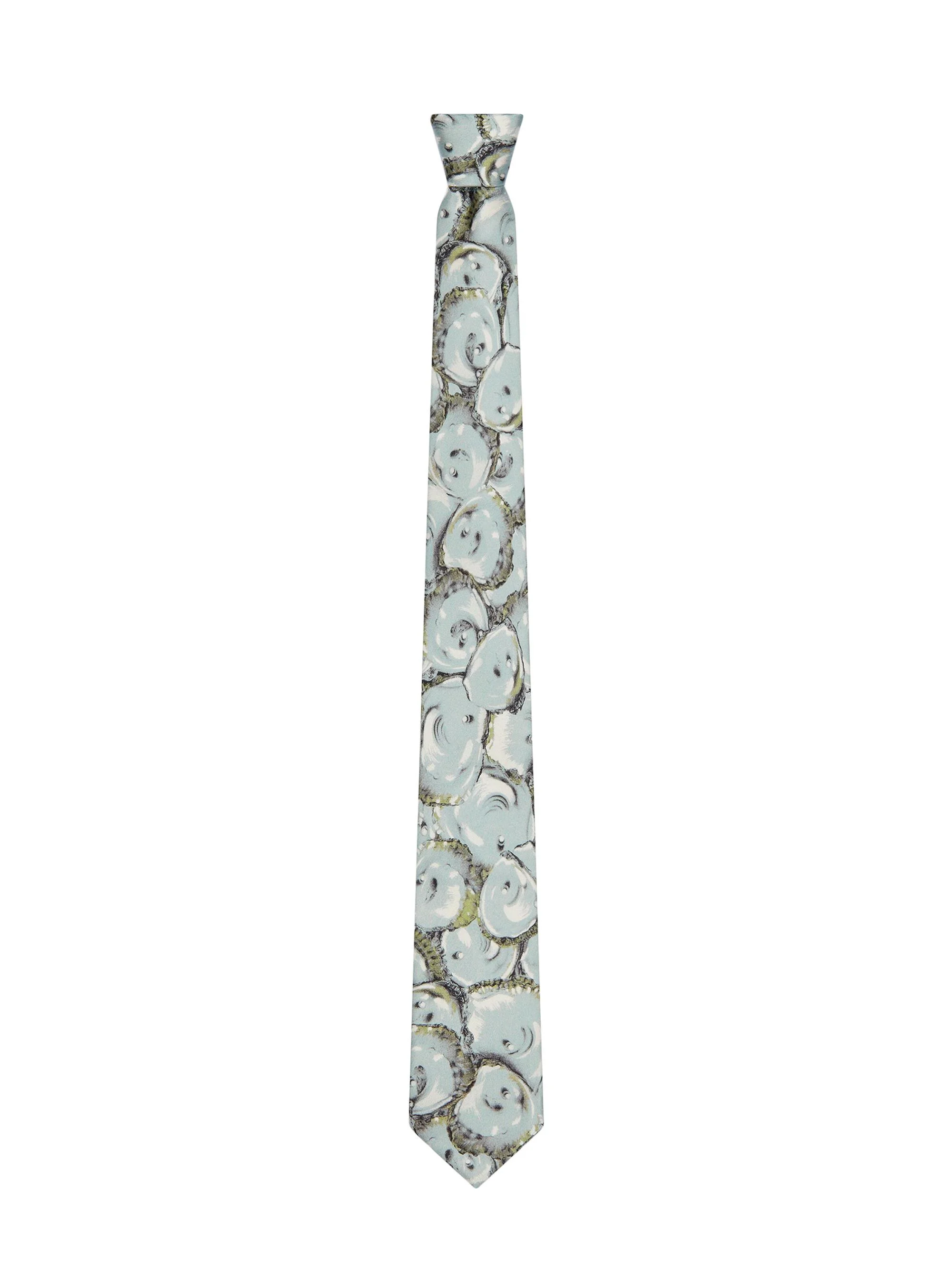 Men's Tie in Silk with Oysters Print - Light Blue - 1