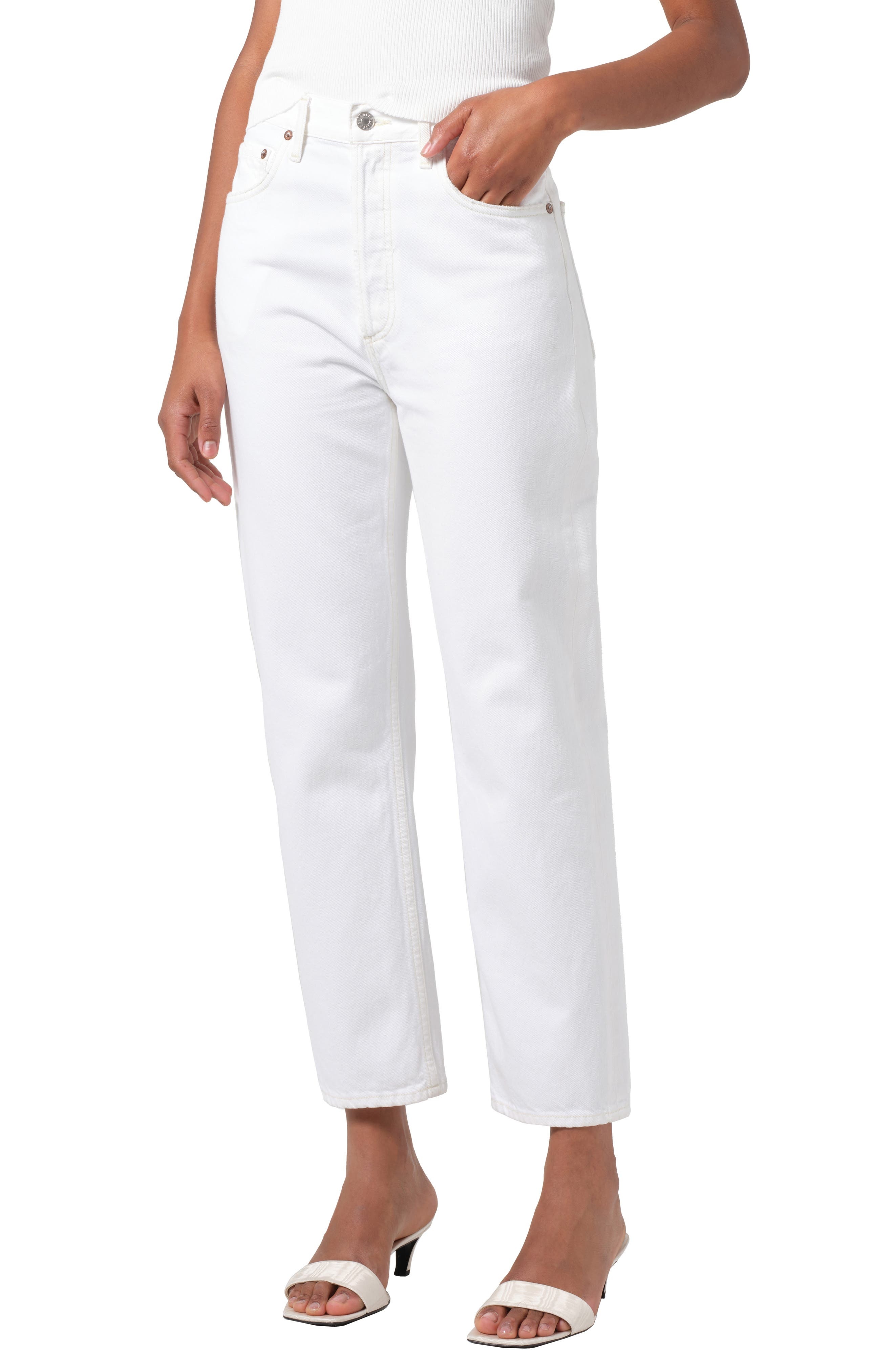 AGOLDE '90s Pinch Waist High Waist Crop Straight Leg Jeans in Marshmallow (Clean White) at Nordstrom - 1
