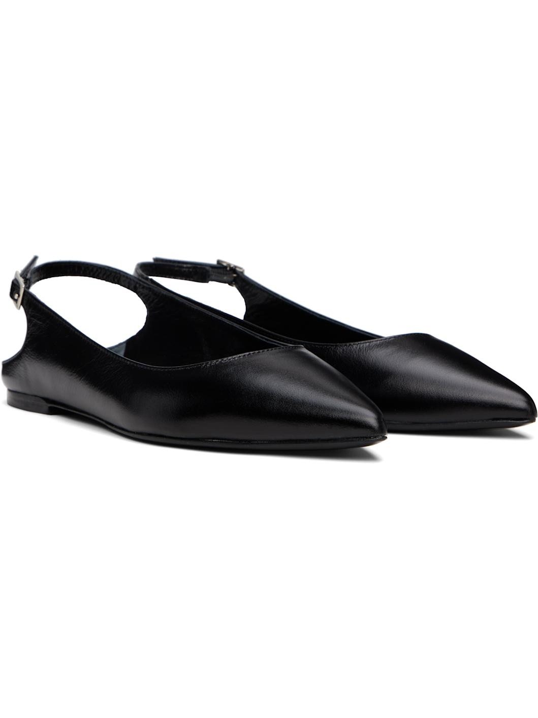 Black Koyna Creased Calf Leather Ballerina Flats - 4