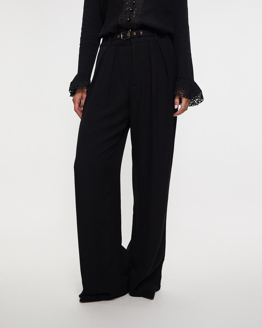 Lace Trim Wide Leg Pant Black - 2