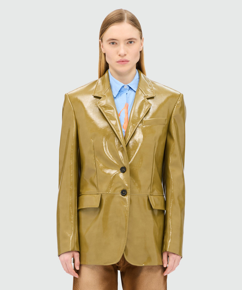 MSGM Olive green single-breasted vinyl jacket outlook