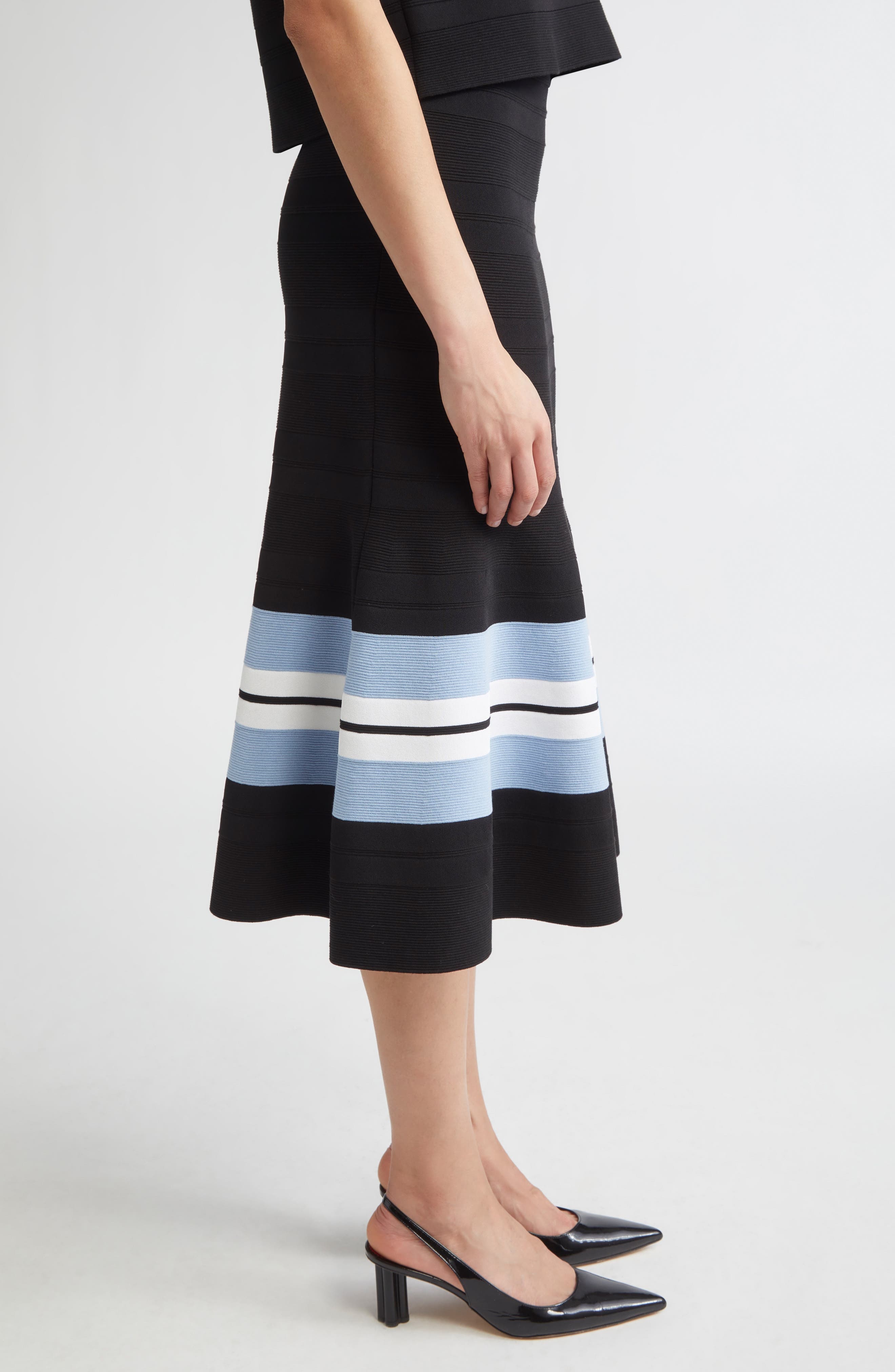 Carolina Herrera Stripe Knit Trumpet Skirt in Black Multi at Nordstrom - 4