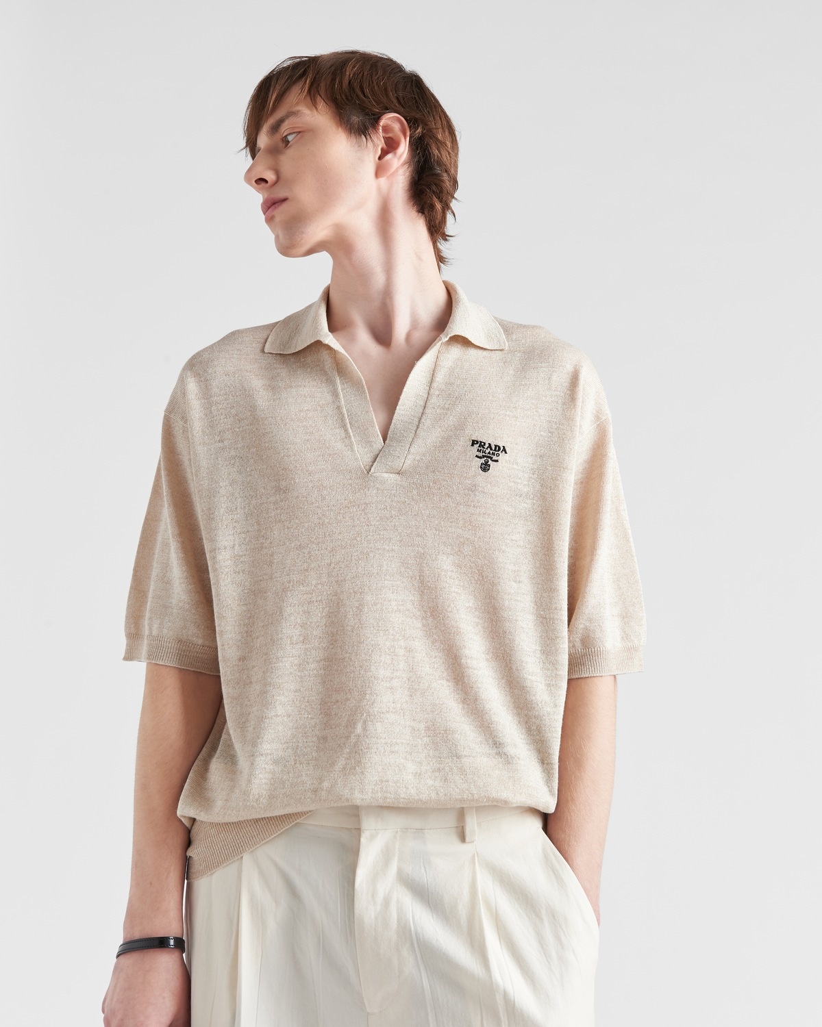 Silk and linen polo shirt - 3
