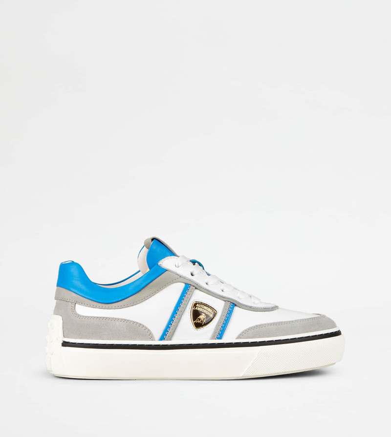 SNEAKERS IN LEATHER - GREY, WHITE, LIGHT BLUE 1