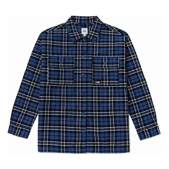 (WMNS) Vans Contrasting Colors Plaid Logo Printing Long Sleeves Blue Shirt VN0A7TNT2T9 - 1
