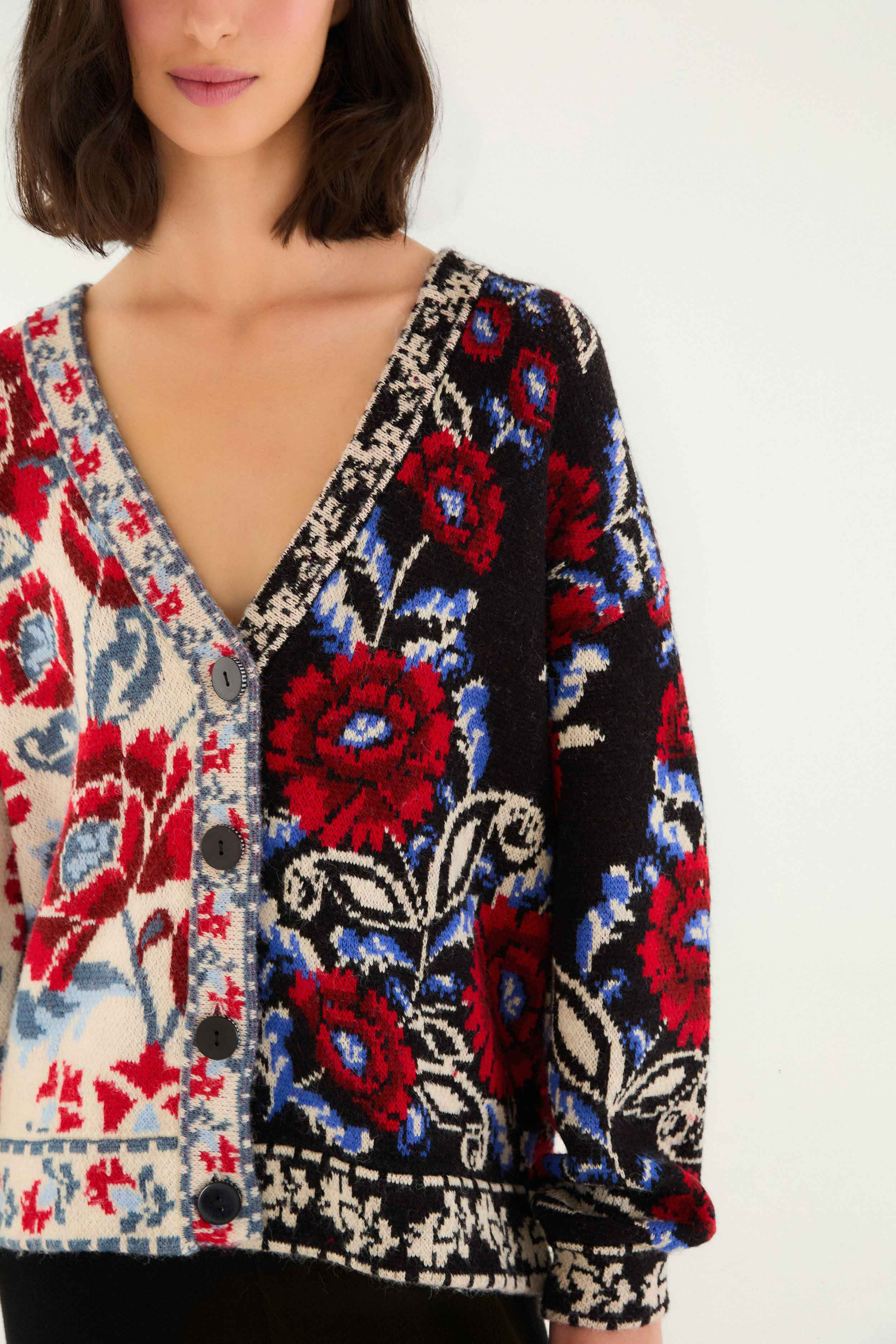 Black Mixed Valentina V Neck Knit Cardigan - 3
