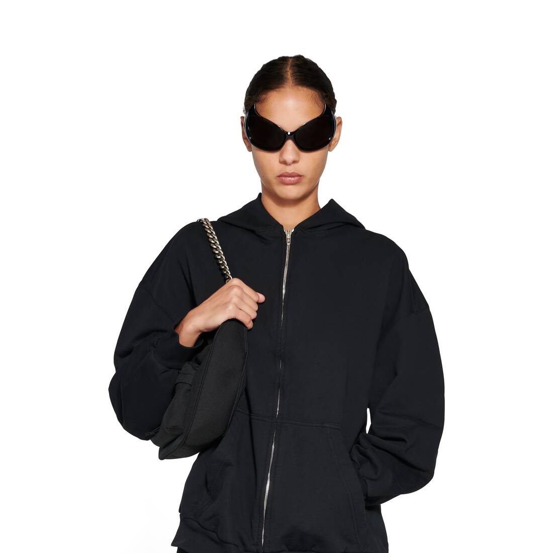 Outside Loop Zip-up Hoodie Small Fit in Black Faded - 5