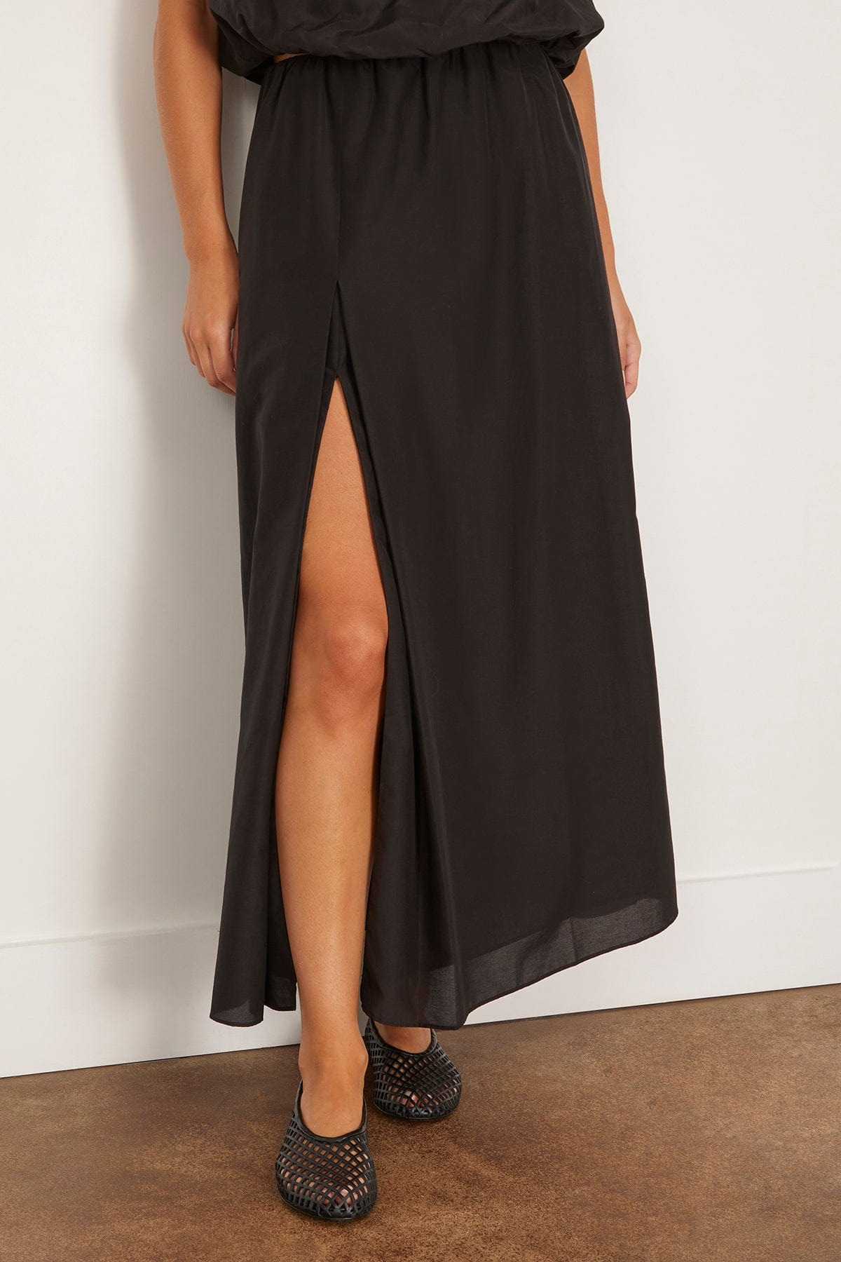 Carmen Long Gathered Skirt in Black - 3