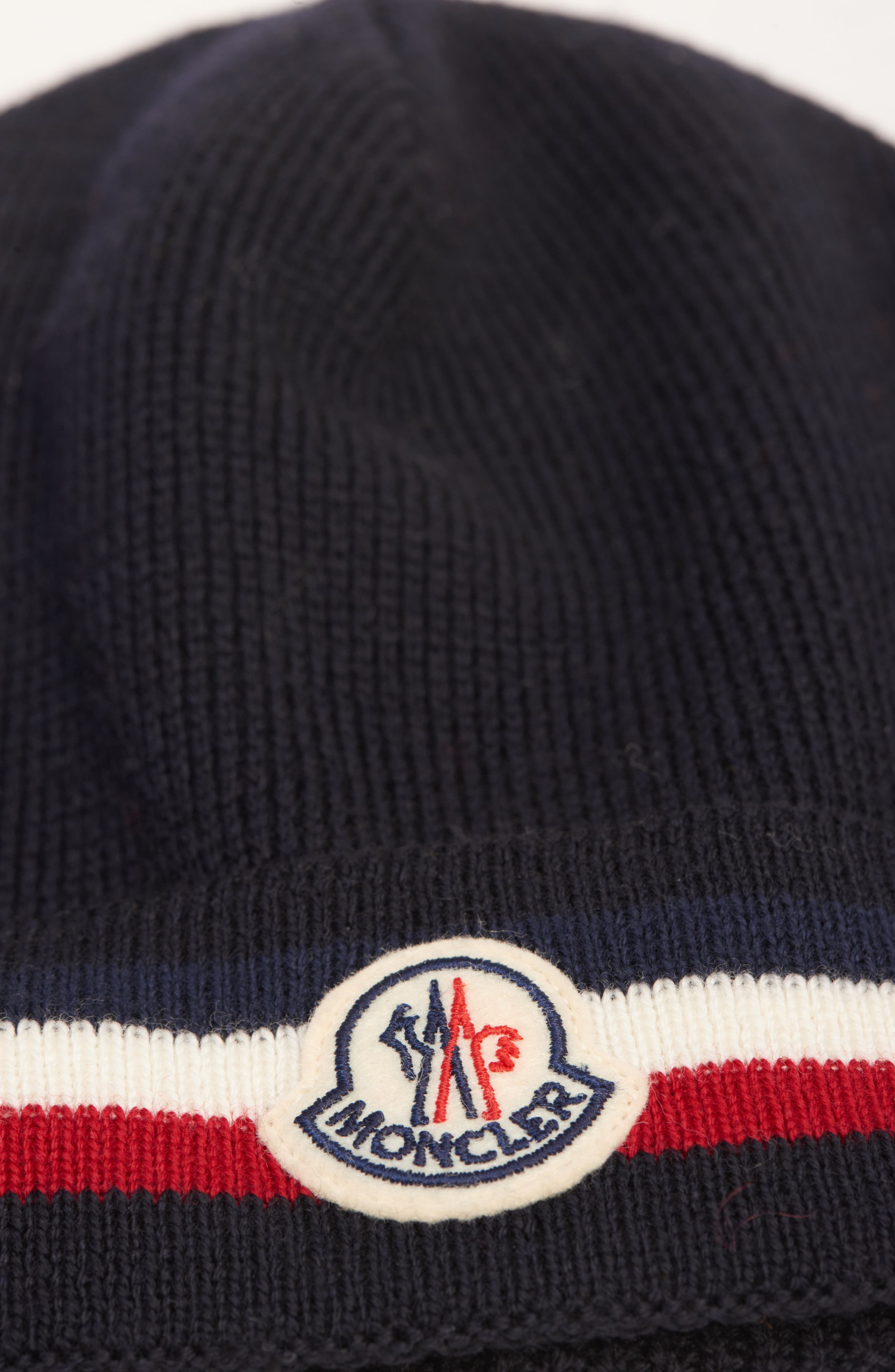 Moncler Tricolor Stripe Virgin Wool Beanie in Navy Blue at Nordstrom - 3