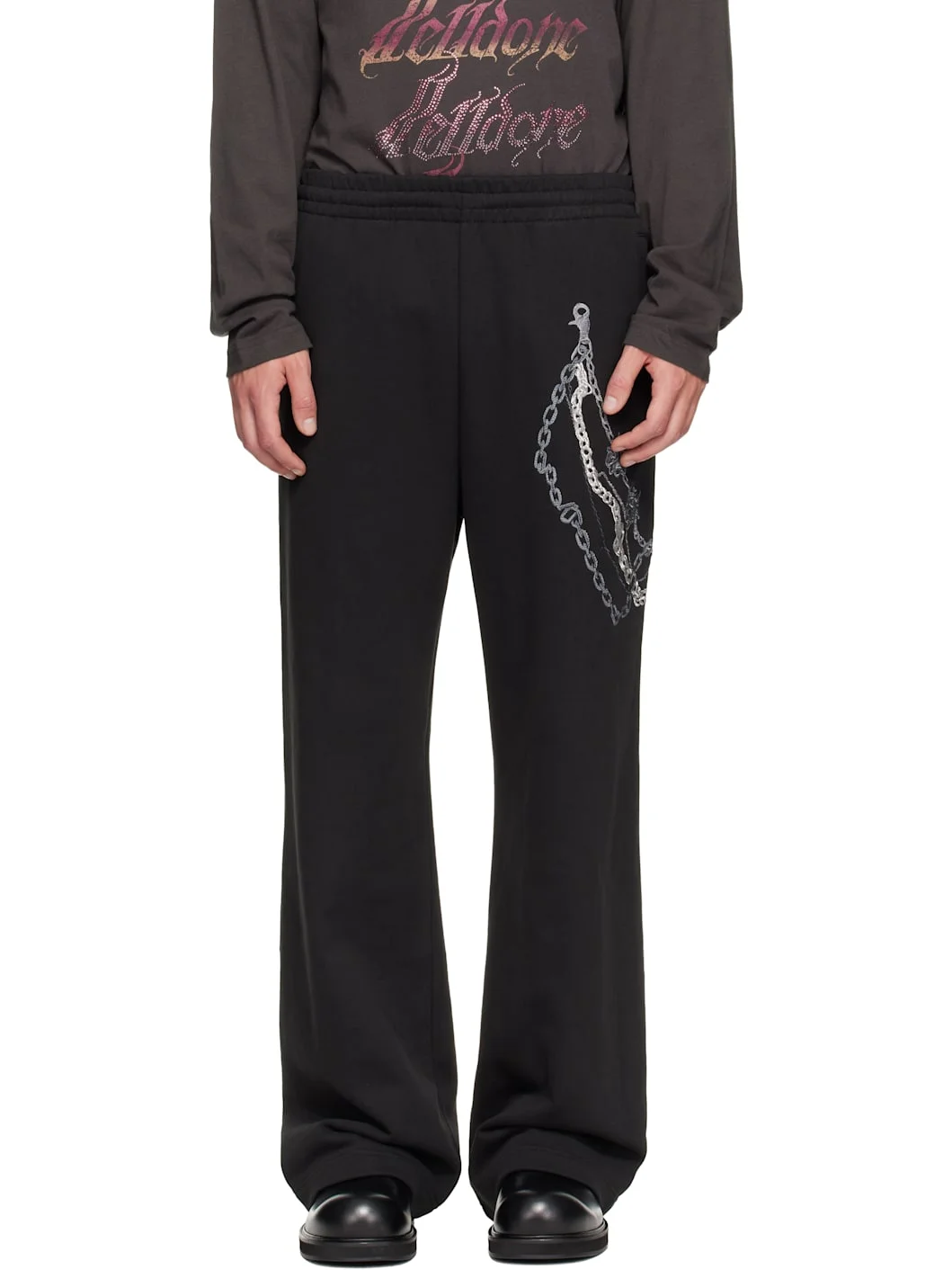 Black Chain Embroidered Sweatpants - 1