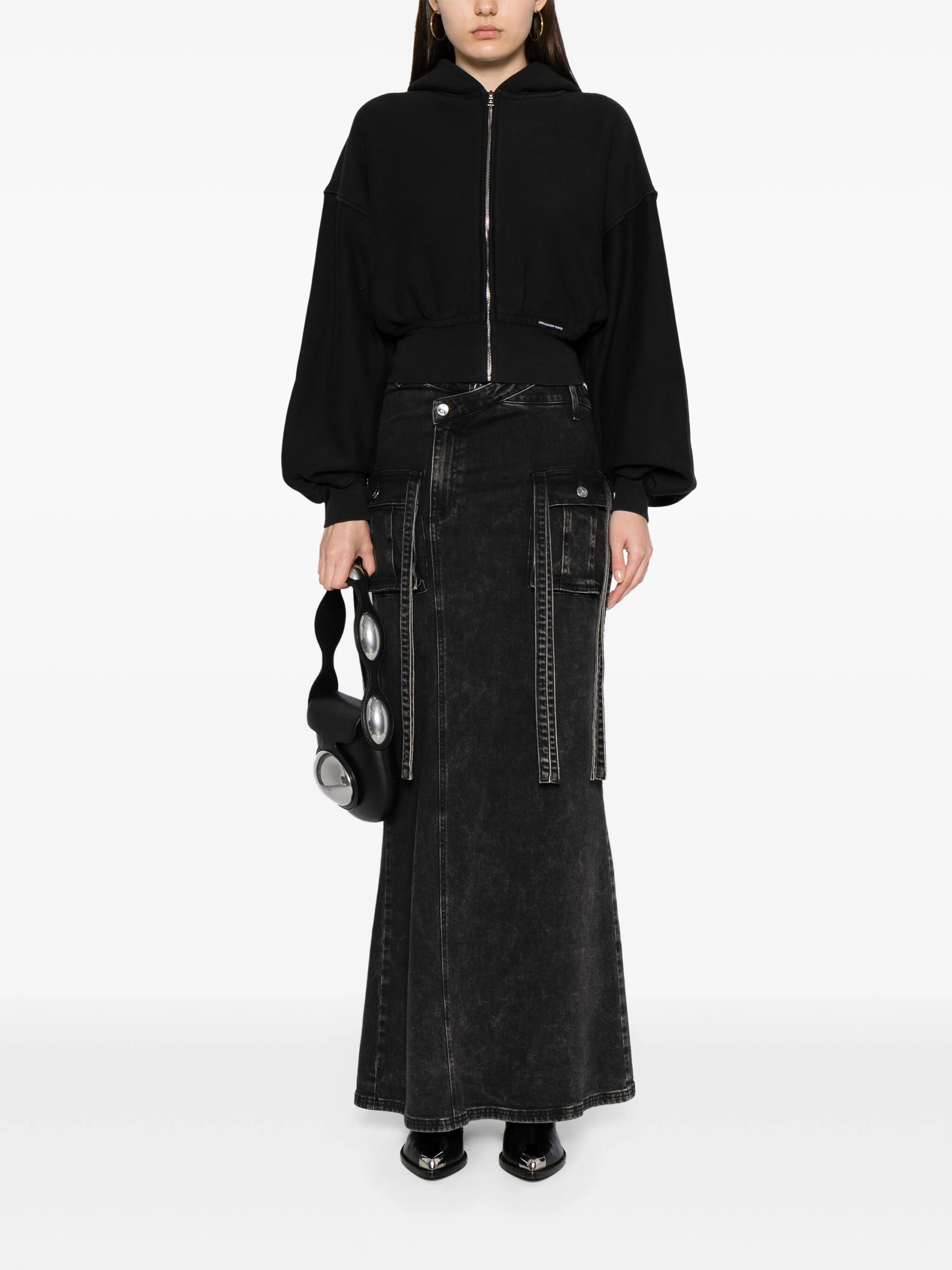 T BY ALEXANDER WANG - Women Branded Seam Label Cropped Zip Up Hoodie - 1