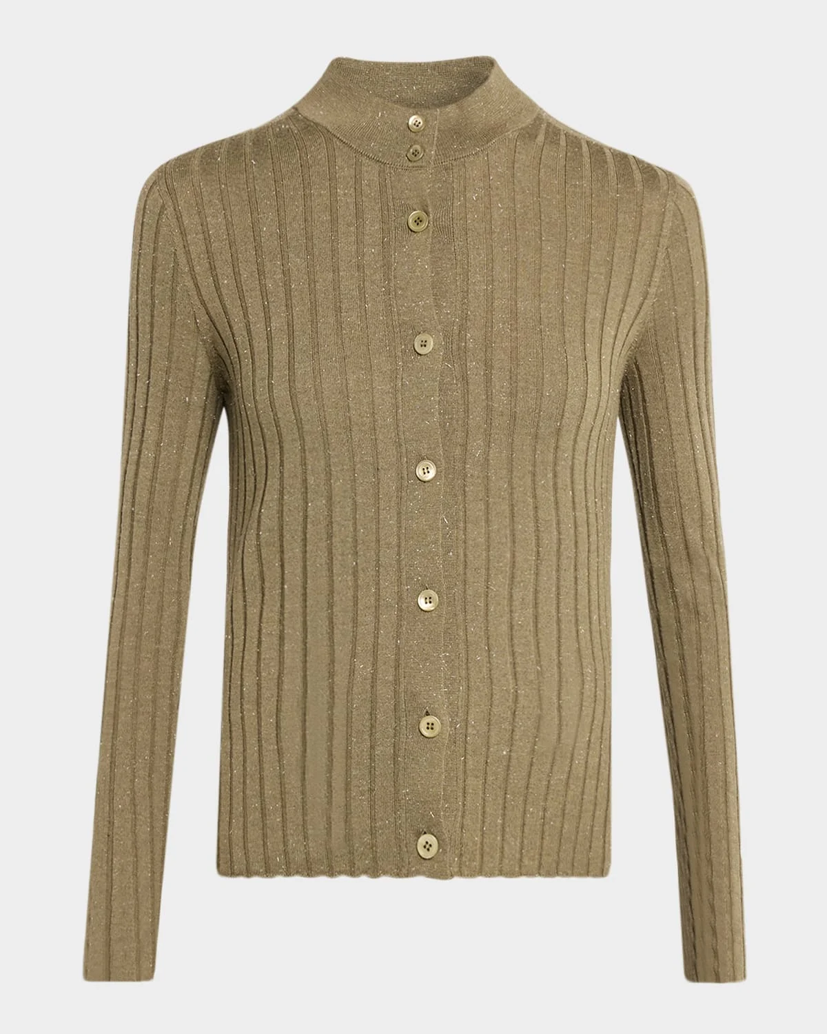 Button-Down Shimmer Rib Knit Sweater - 1