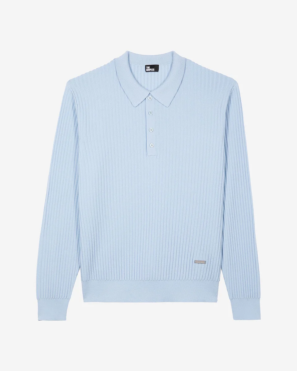 BLUE MERINO WOOL POLO-NECK SWEATER - 1