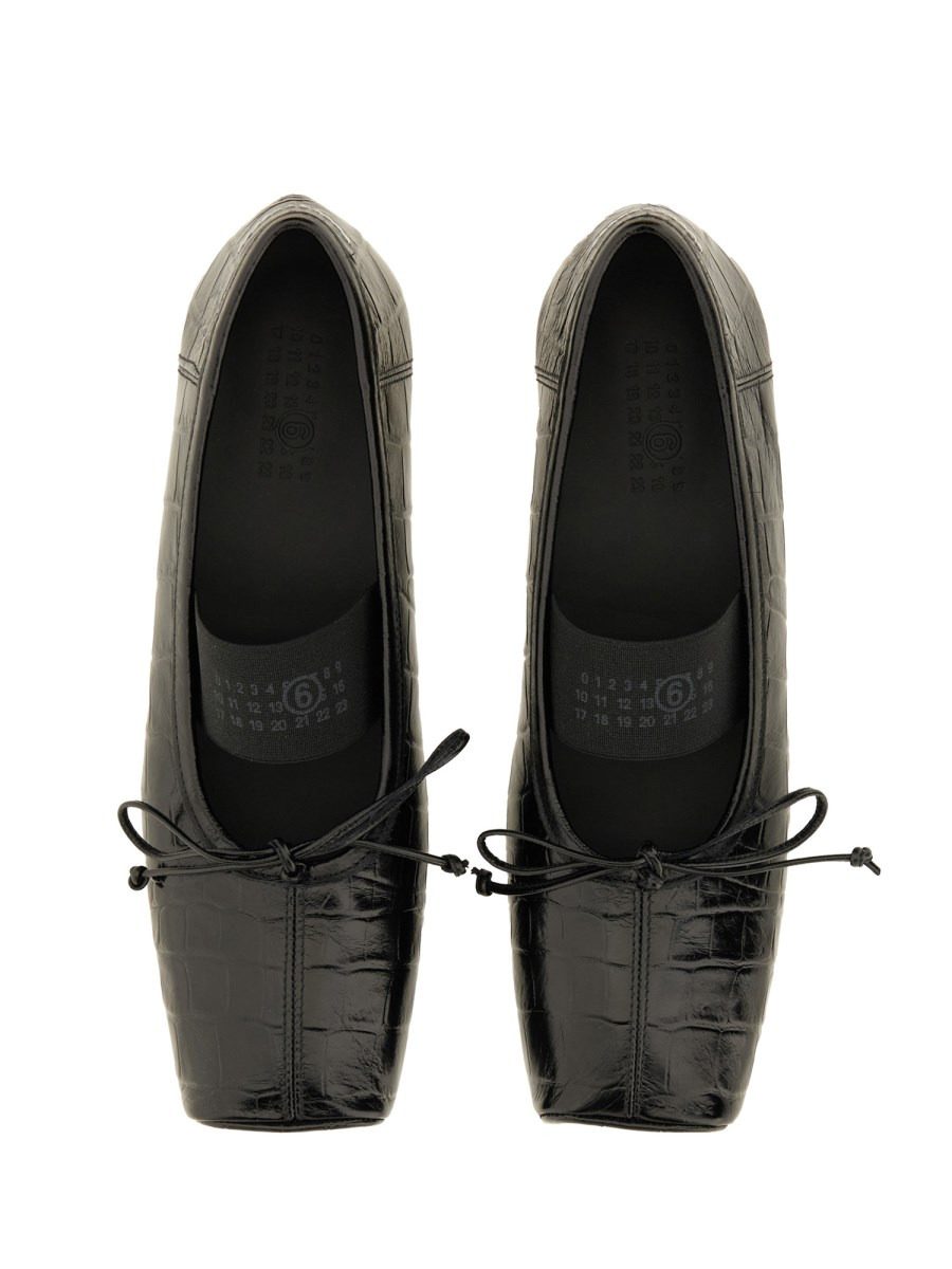 CROCODILE-EFFECT LEATHER BALLERINA WITH SQUARE TOE - 2