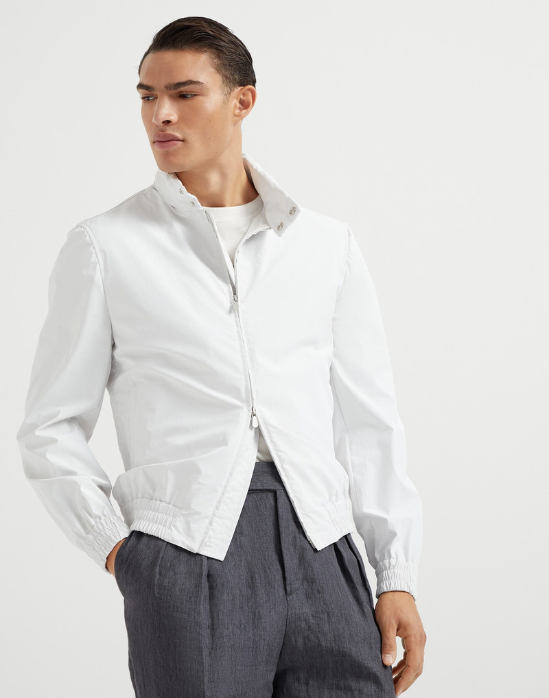 Water-resistant bonded cotton unlined outerwear jacket with packable hood 1