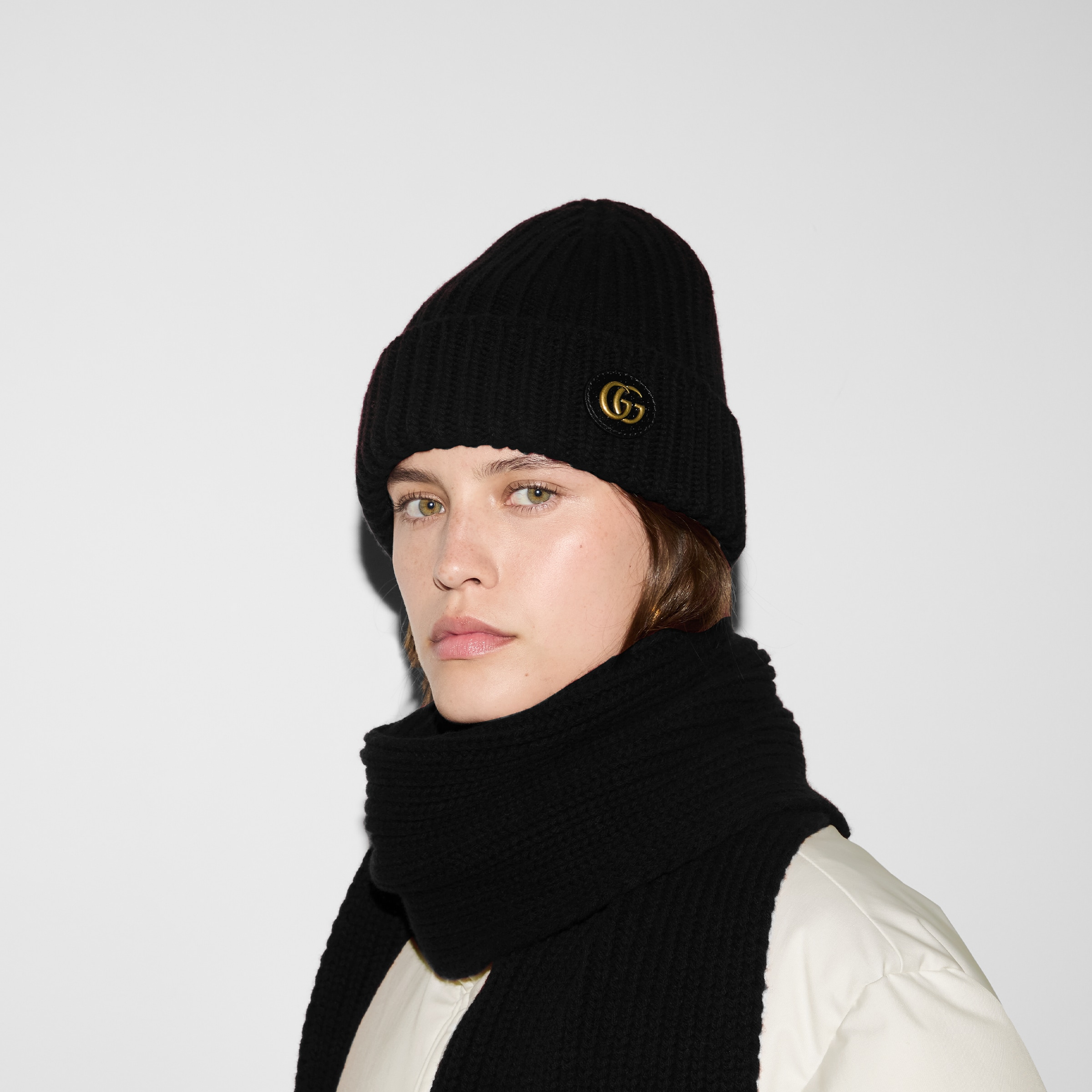 Wool cashmere hat with Double G - 3