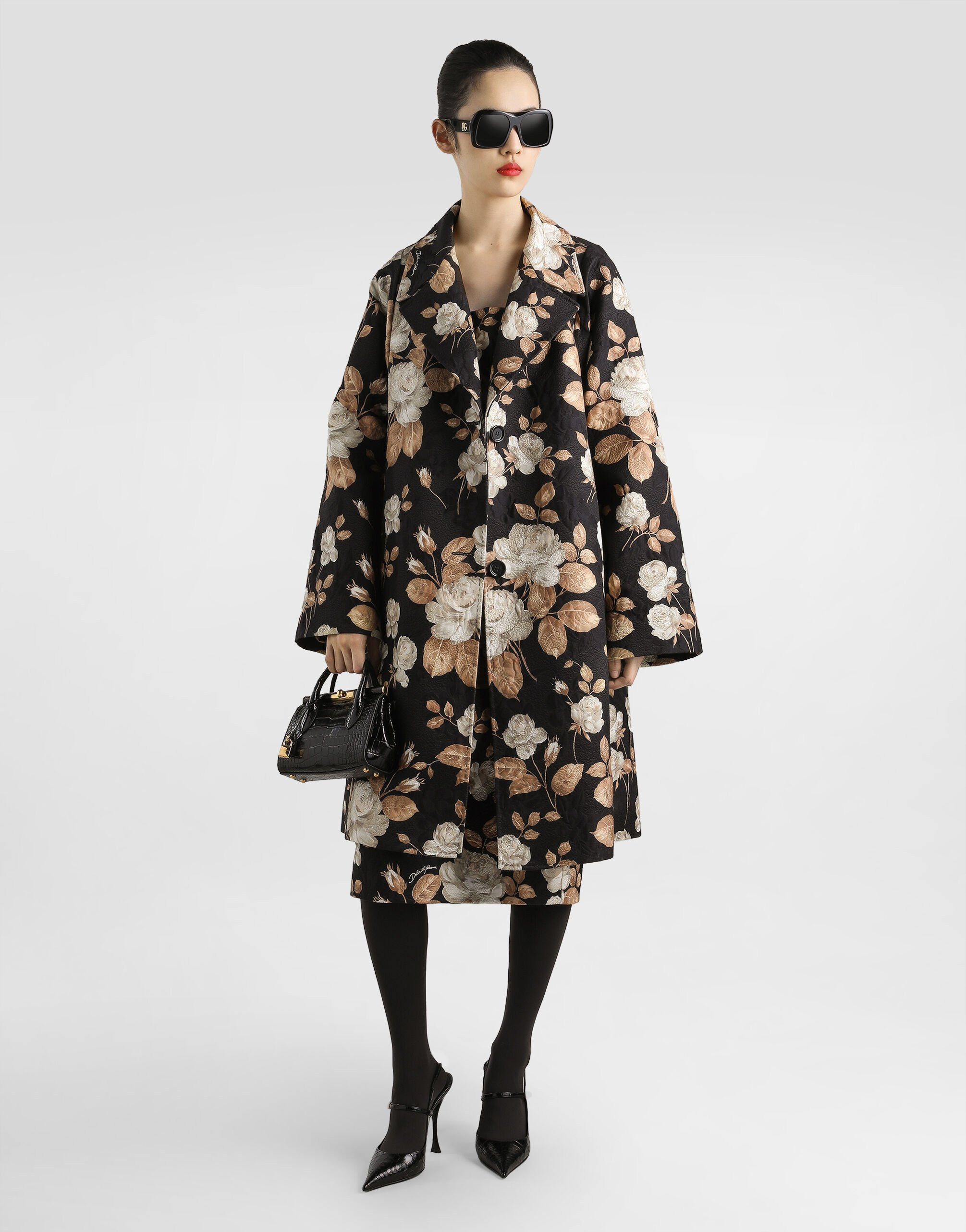 Rose-print brocade dress - 2