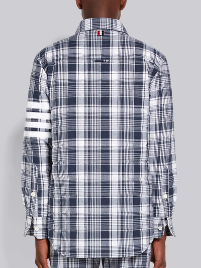 Thom Browne Navy Hairline Madras Check 4-Bar Down Filled Shirt Jacket outlook