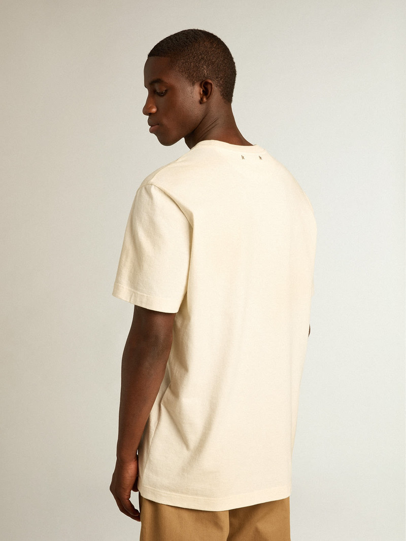 Men’s cotton T-shirt in aged white with faded lettering 4