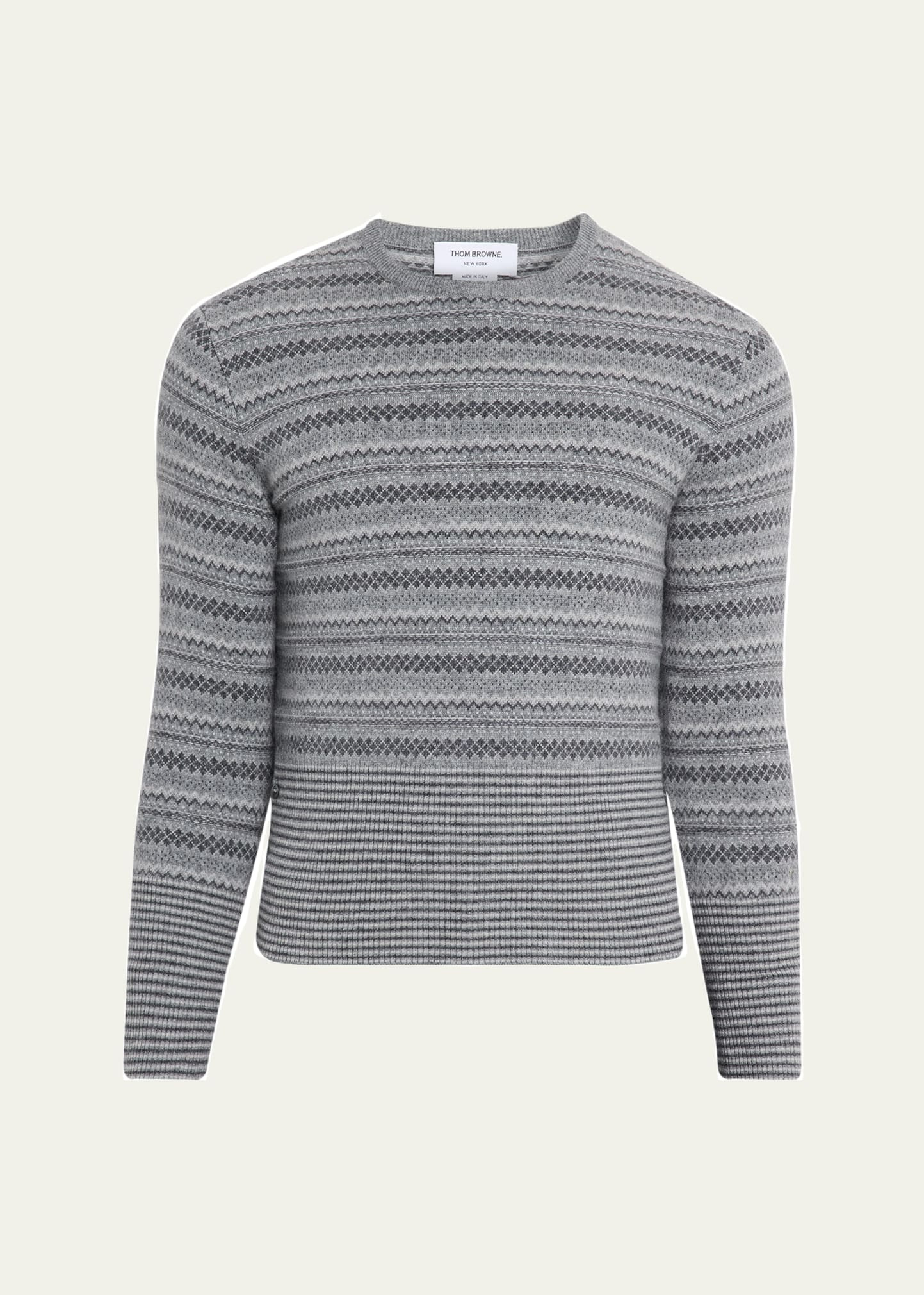 Men's Cashmere Jacquard Multi-Stripe Crewneck Sweater - 1