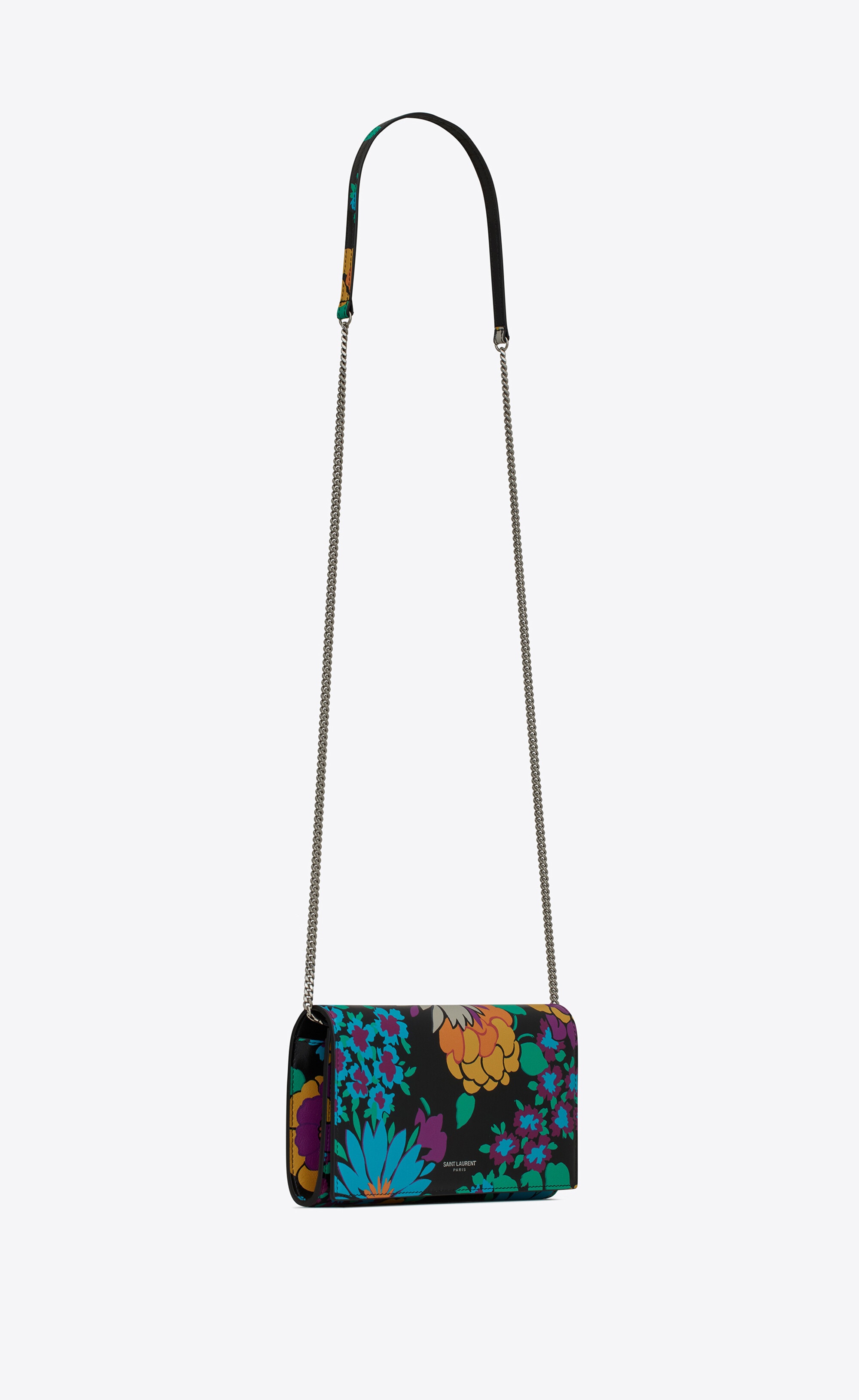 saint laurent paris chain wallet in multicolor flower-print leather - 5