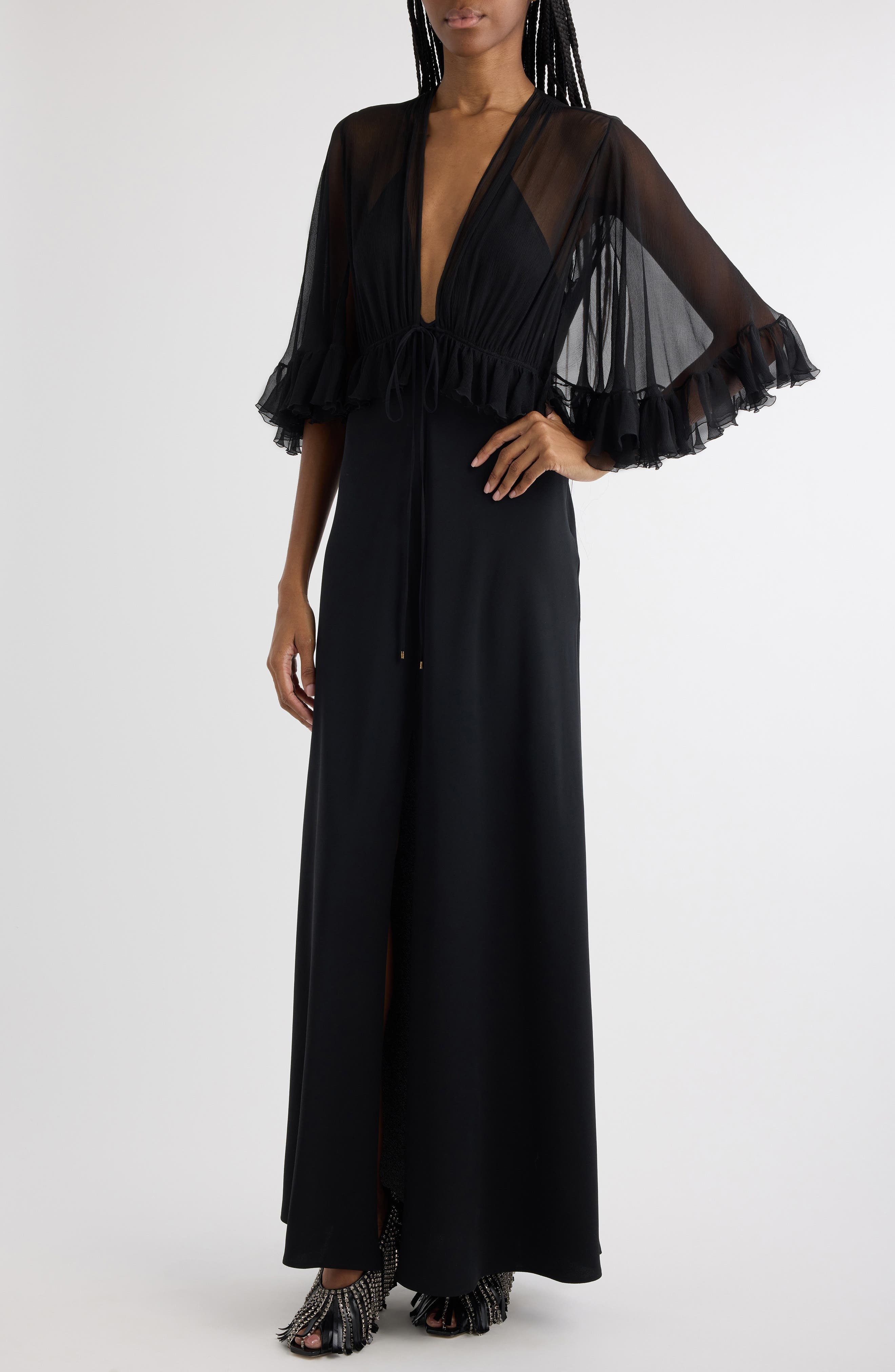 Chloé Semisheer Silk Georgette Dress in Black at Nordstrom - 4
