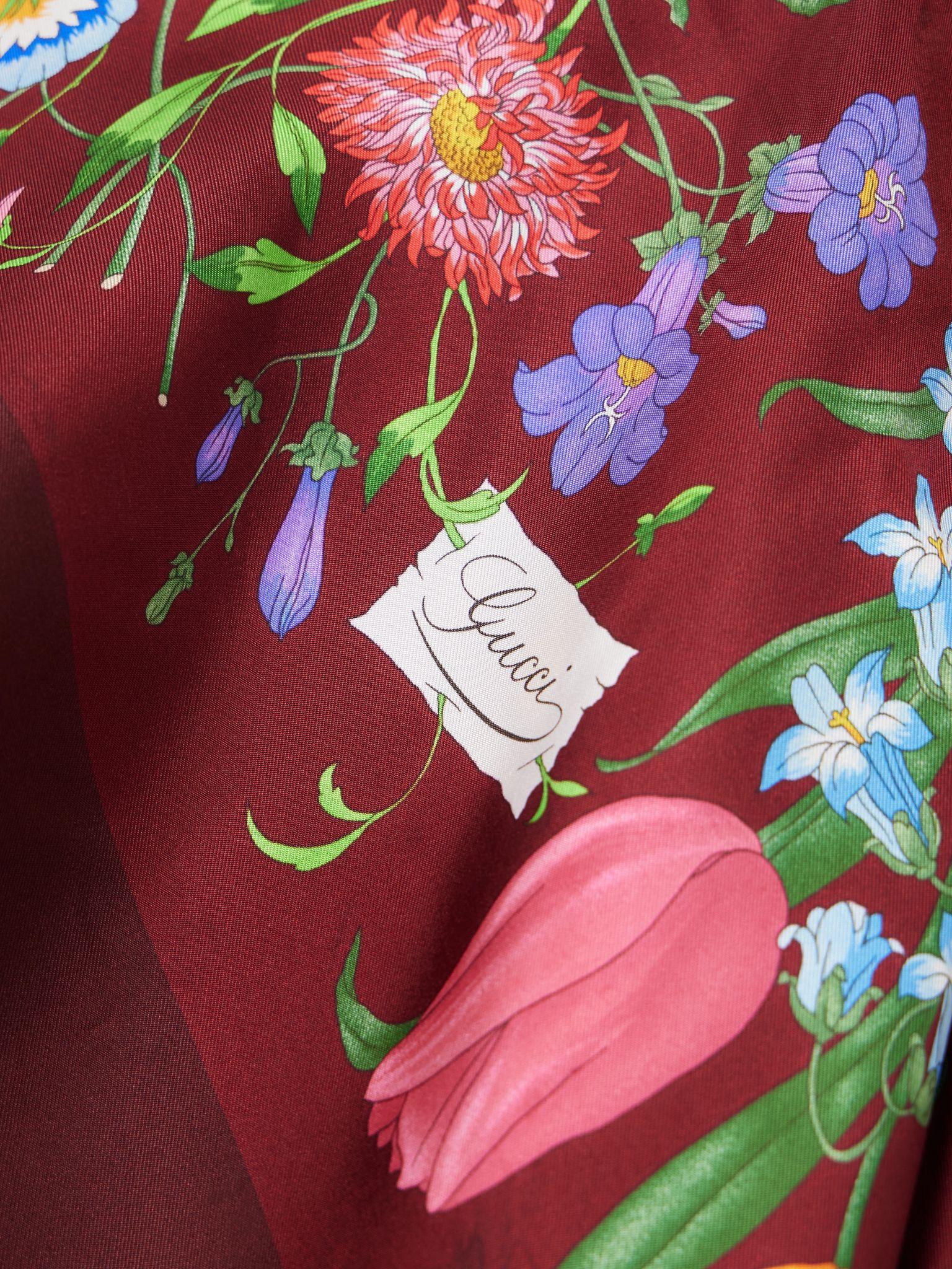 Flora floral-print silk-twill scarf Burgundy - 3