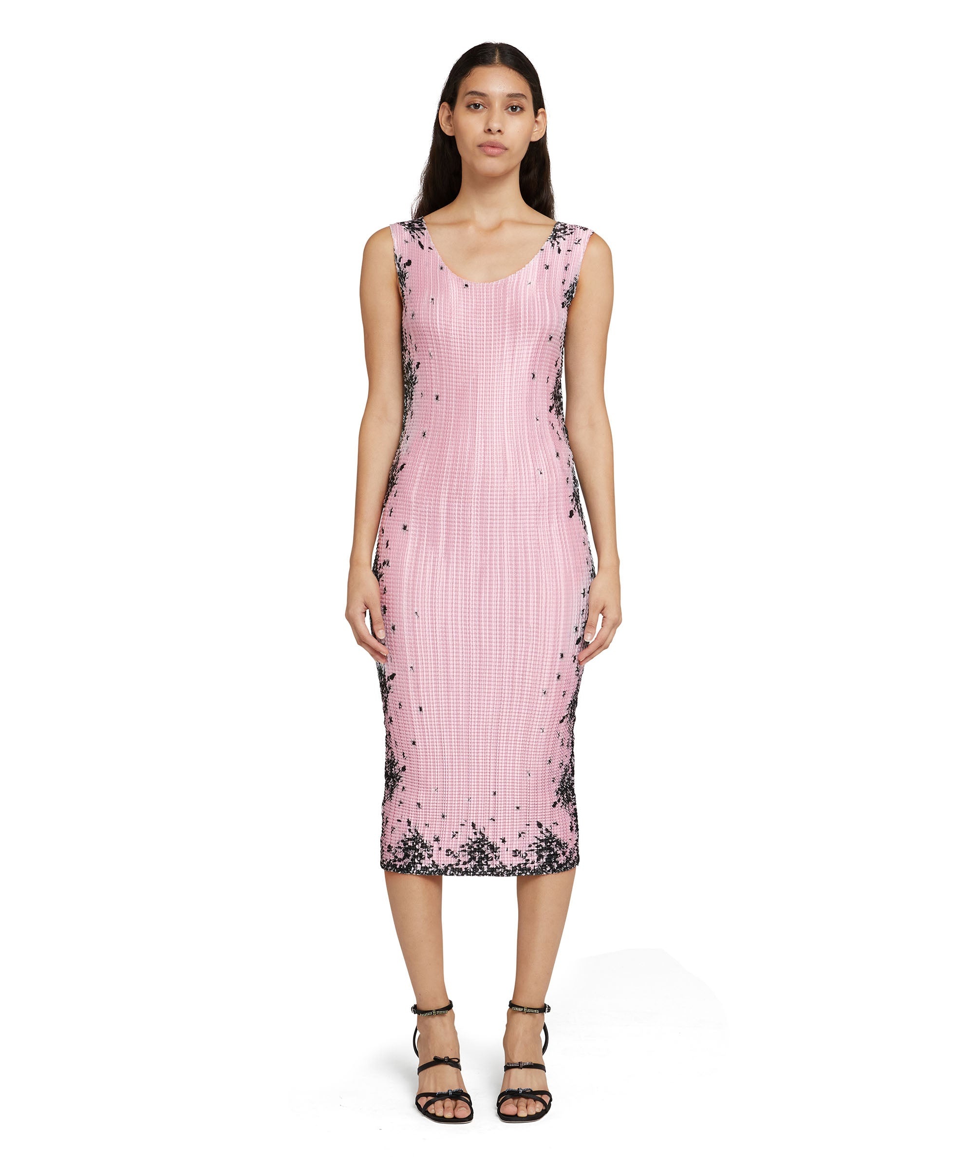 Satin midi dress with micro pleats and "blossom" print - 5