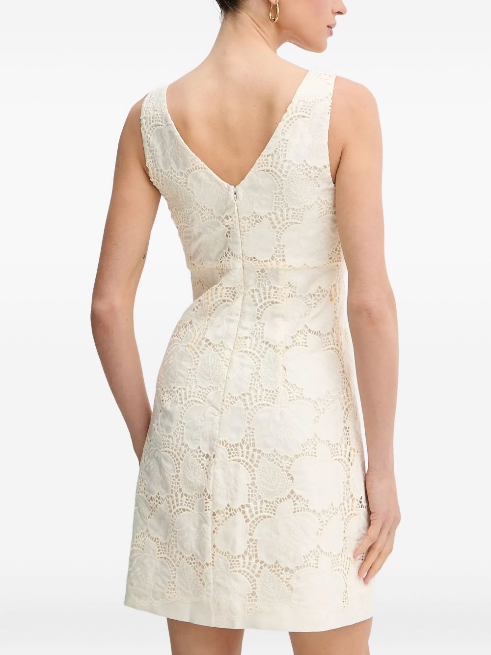 v-neck eyelet-pattern mini dress - 3