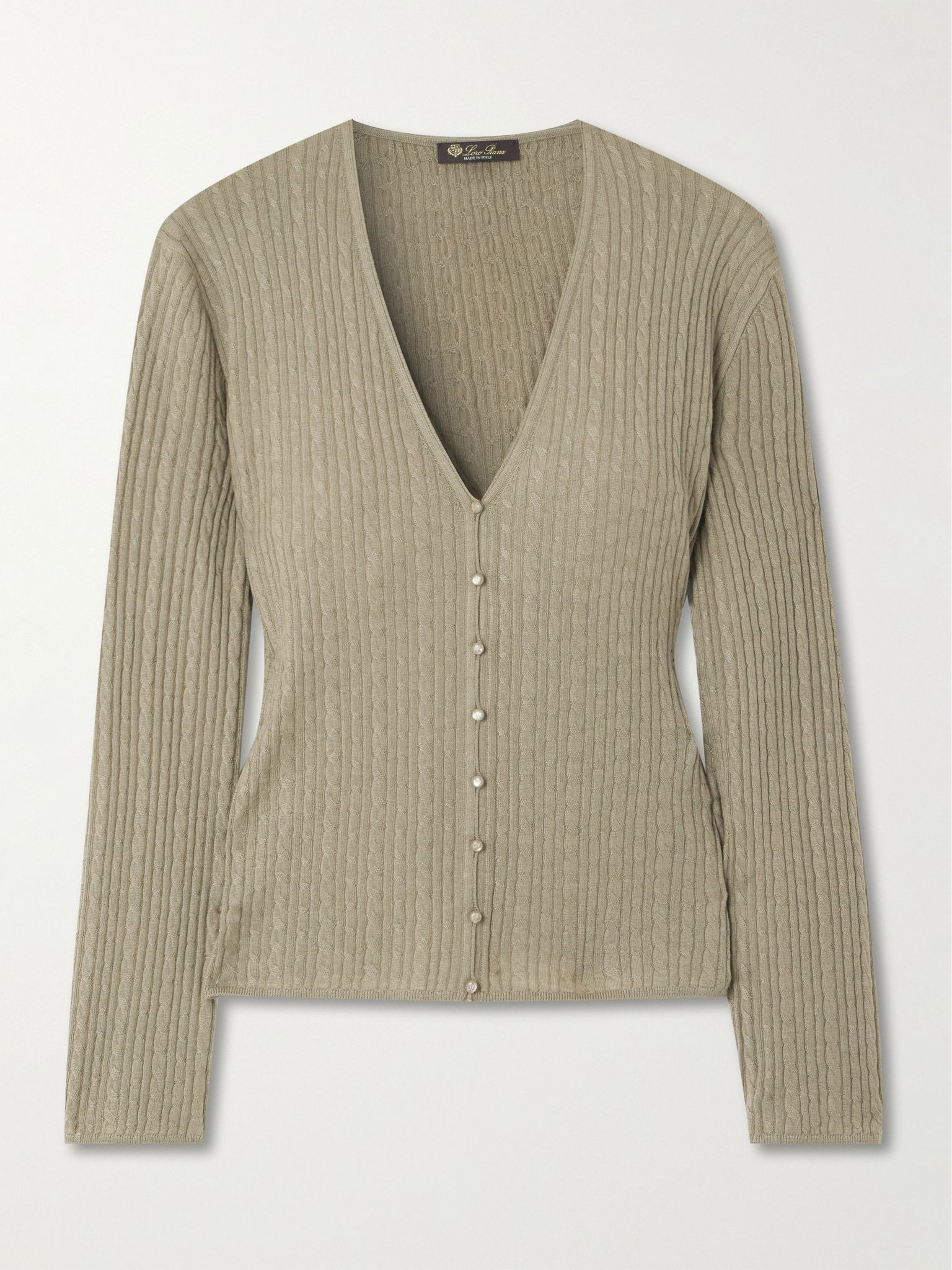Rimella cable-knit cashmere and silk-blend cardigan Sage green - 1