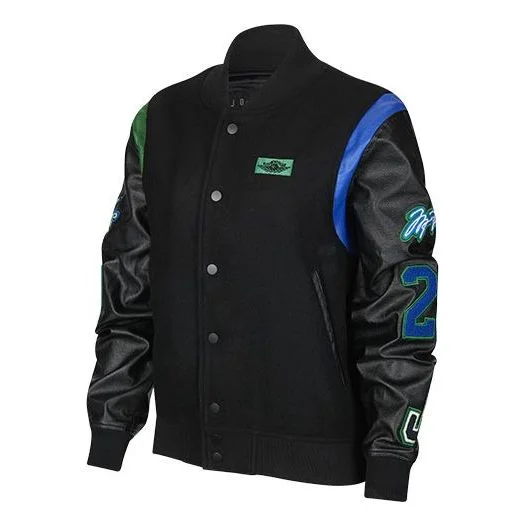 (WMNS) Air Jordan x Aleali May Stand-up Collar Baseball Jacket Black DC2435-010 - 1