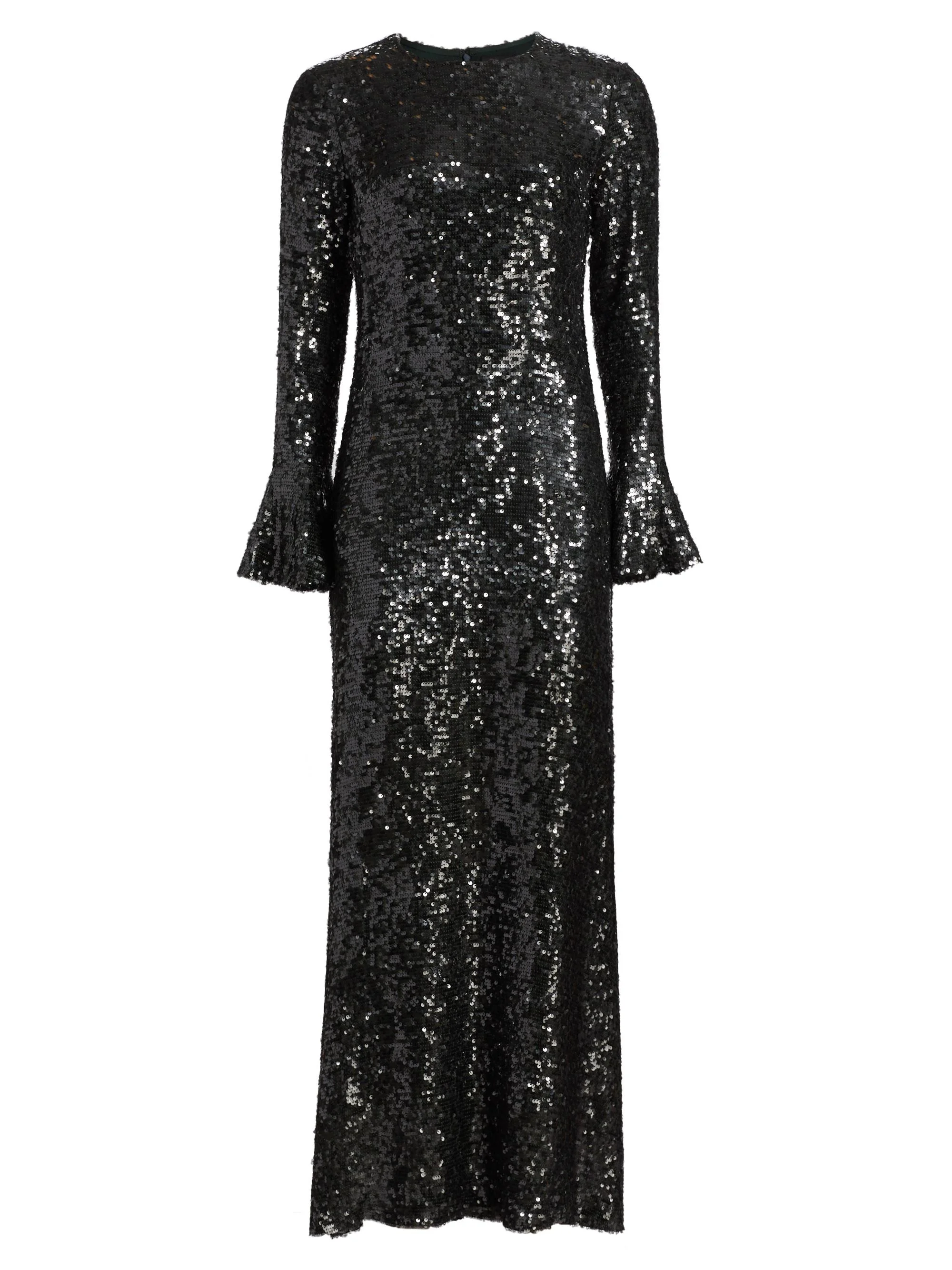 Women's Sequined Flare-Sleeve Sheath Gown - Dark Green - 1
