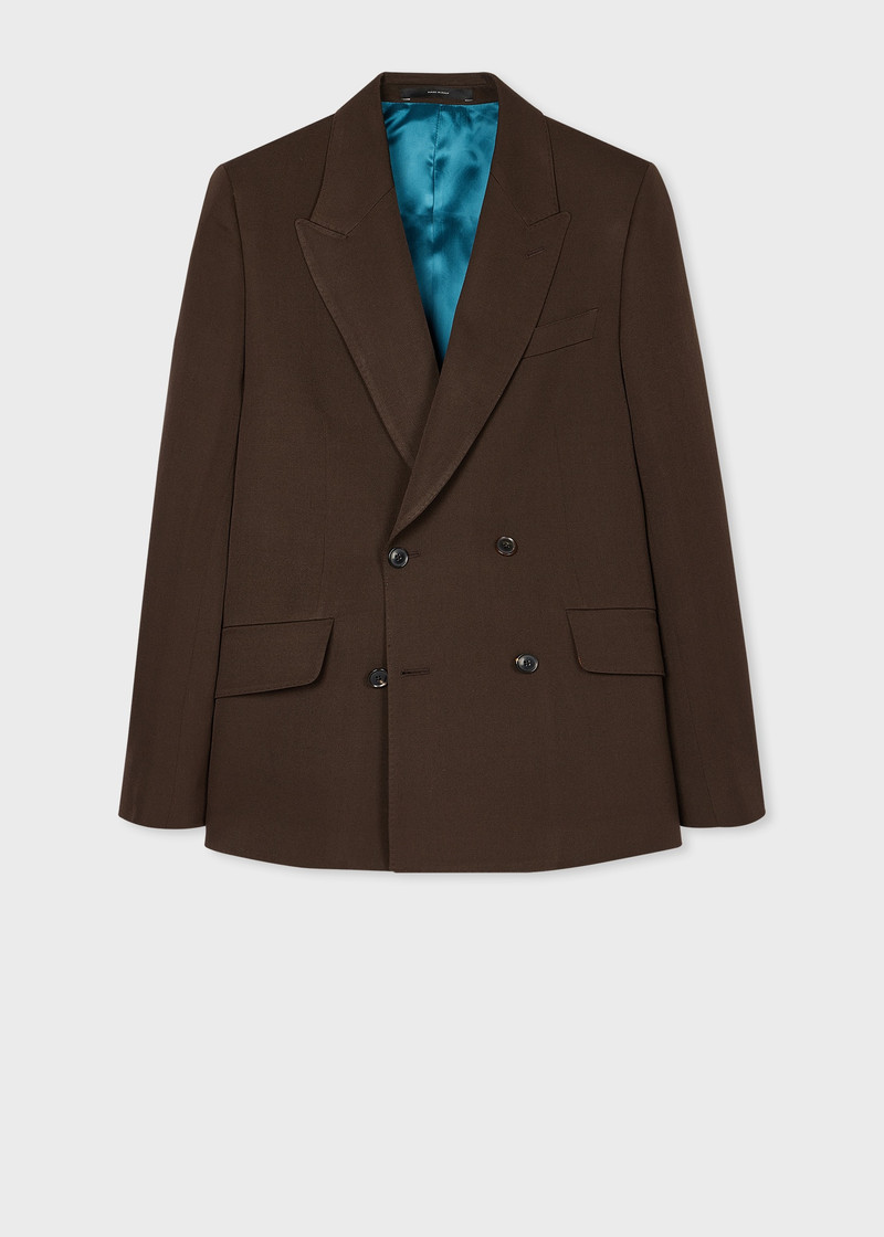 Brown Wool Gabardine Double-Breasted Blazer - 1
