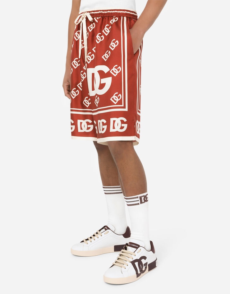 Silk jogging shorts with all-over DG logo print - 4