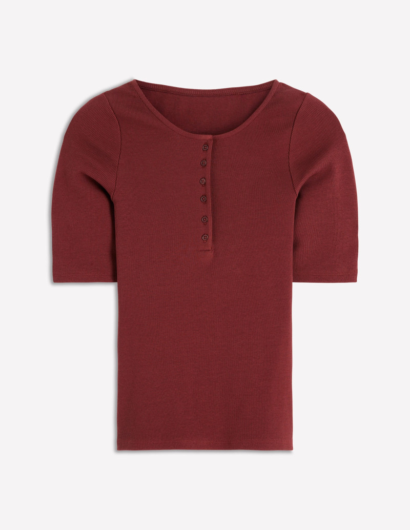 Short Sleeve Rib Henley-Roasted Brown 1