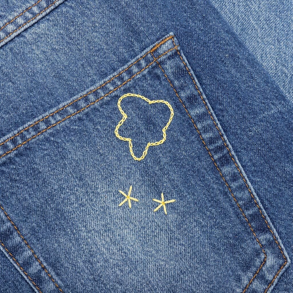 BLUE ORGANIC DENIM JEANS WITH MOHAIR PATCHES - IRIS BLUE - 5