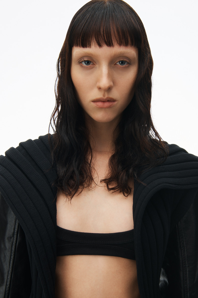 belted knit coat with moto sleeve and embossed logo 4