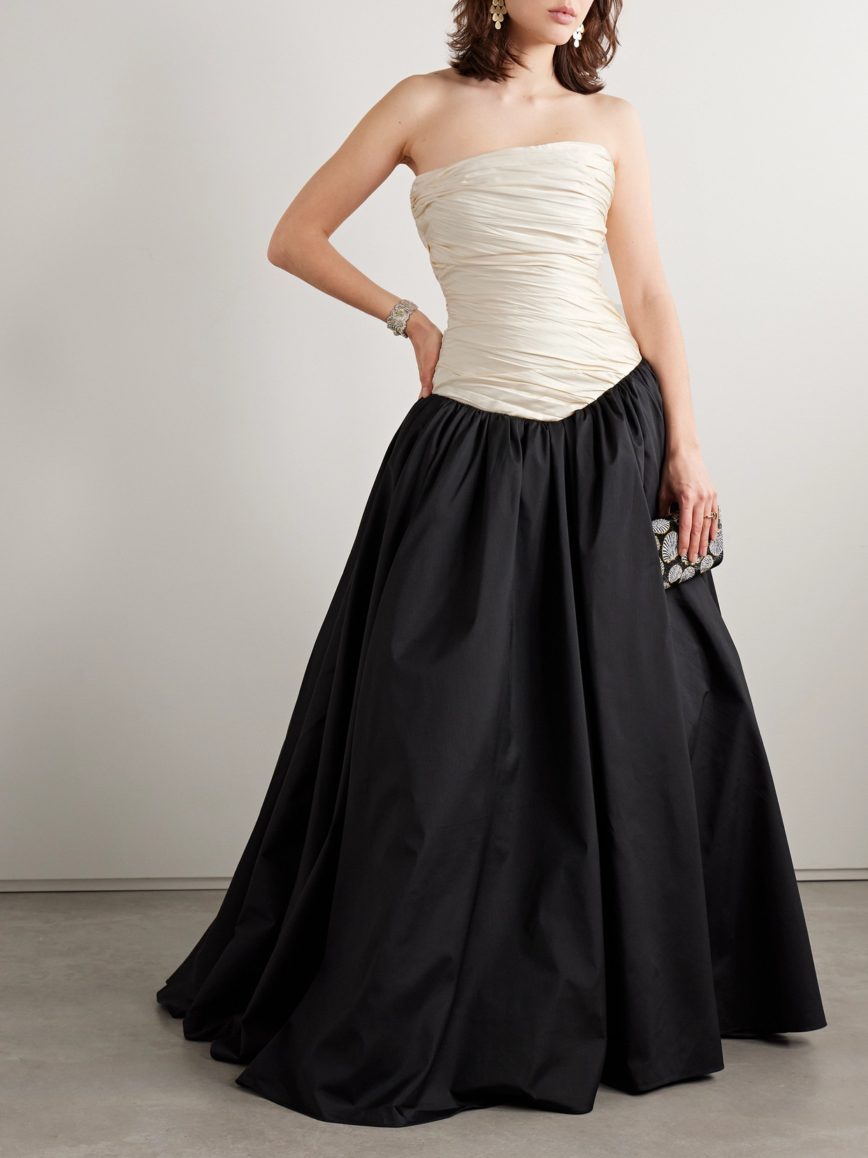 Strapless Two-tone Gathered Plissé-mikado And Taffeta Gown - 2