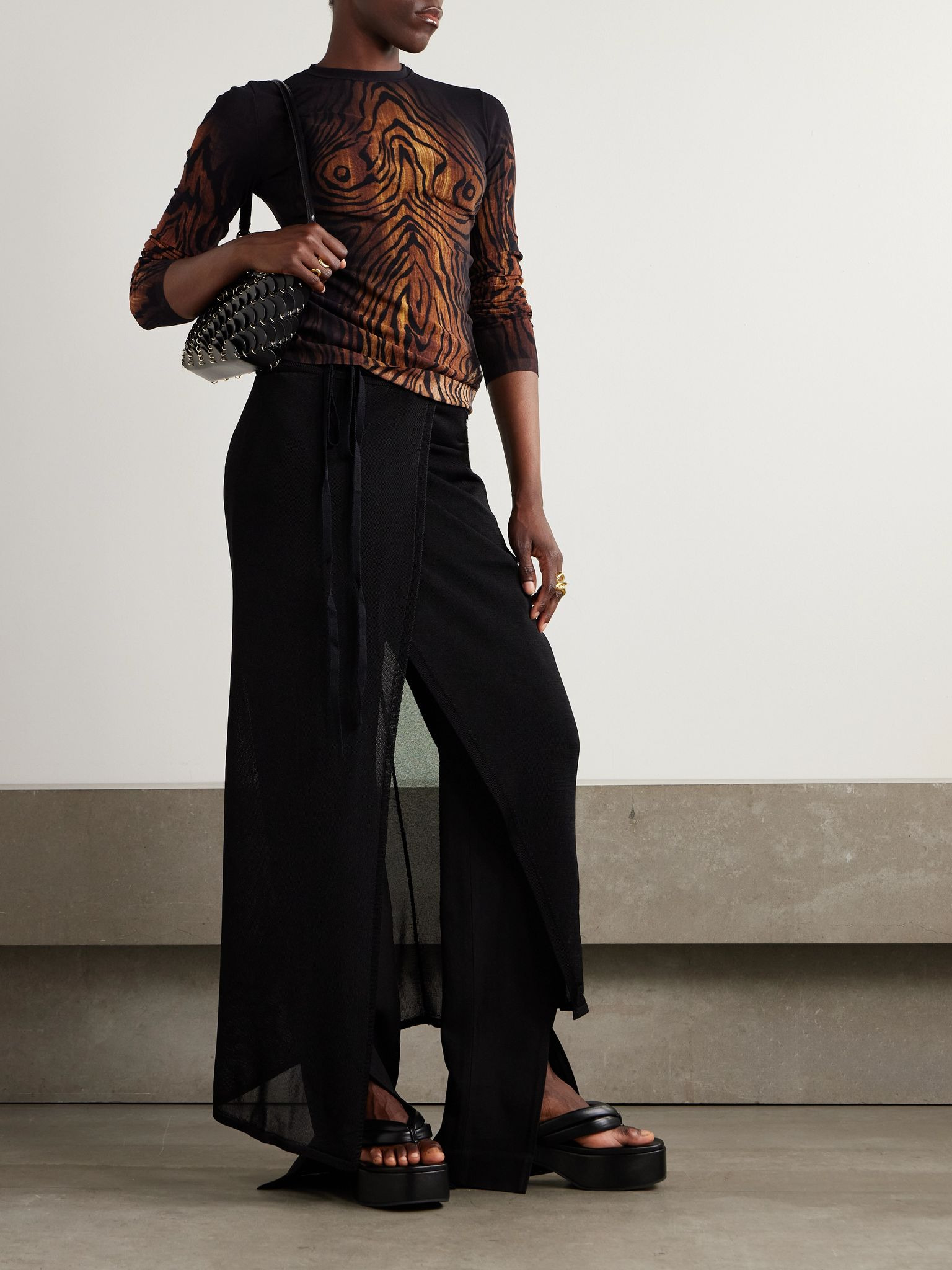 Printed mesh T-shirt Brown - 2