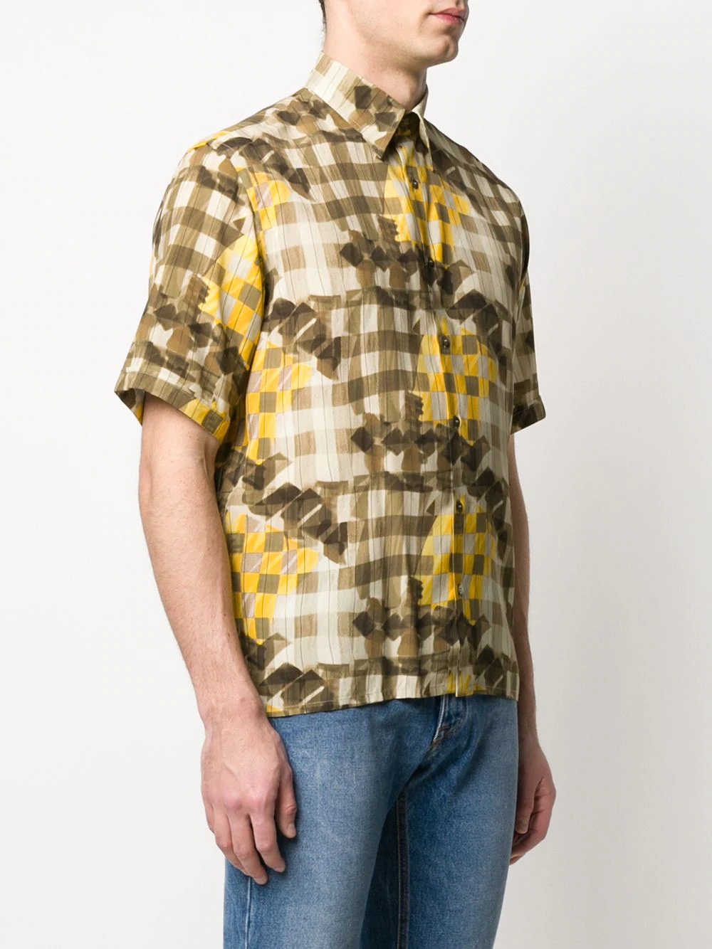 grid-print brushstroke shirt - 3