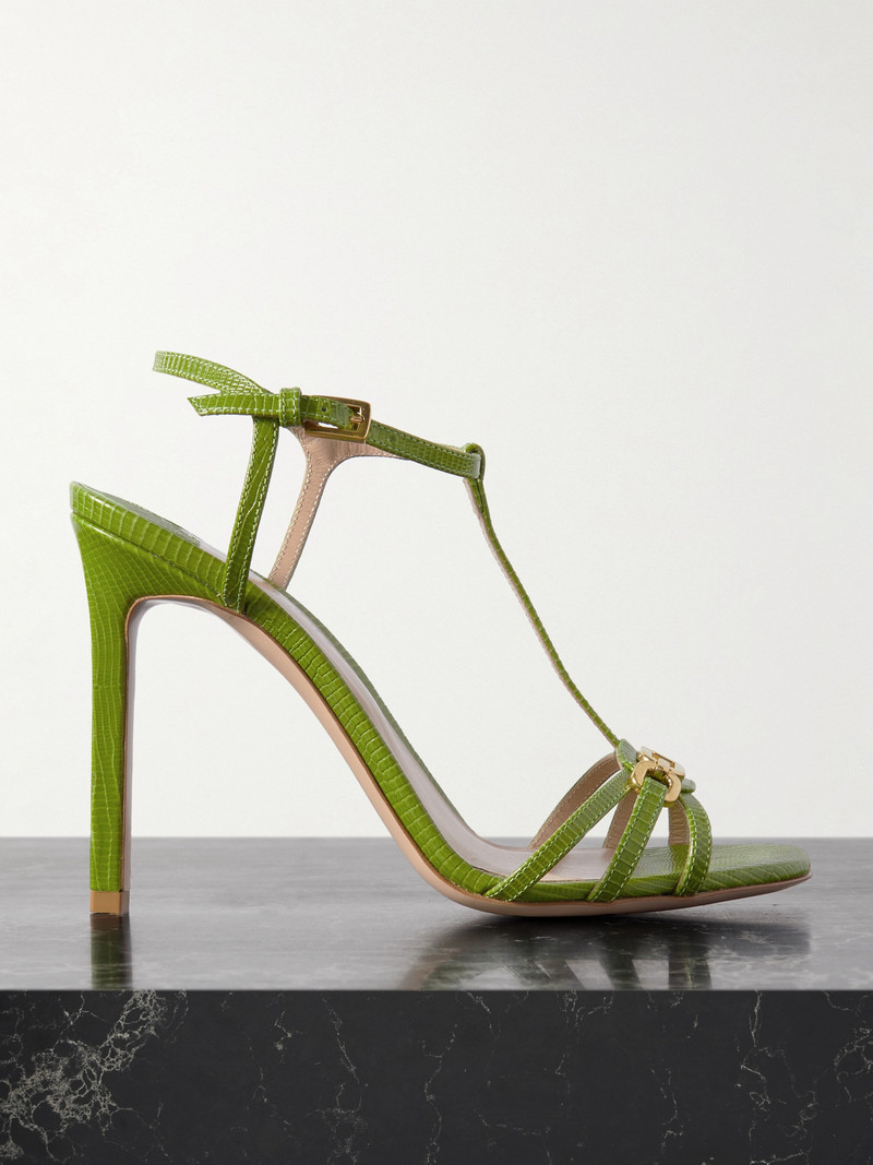 Whitney Embellished Lizard-effect Leather Sandals 1