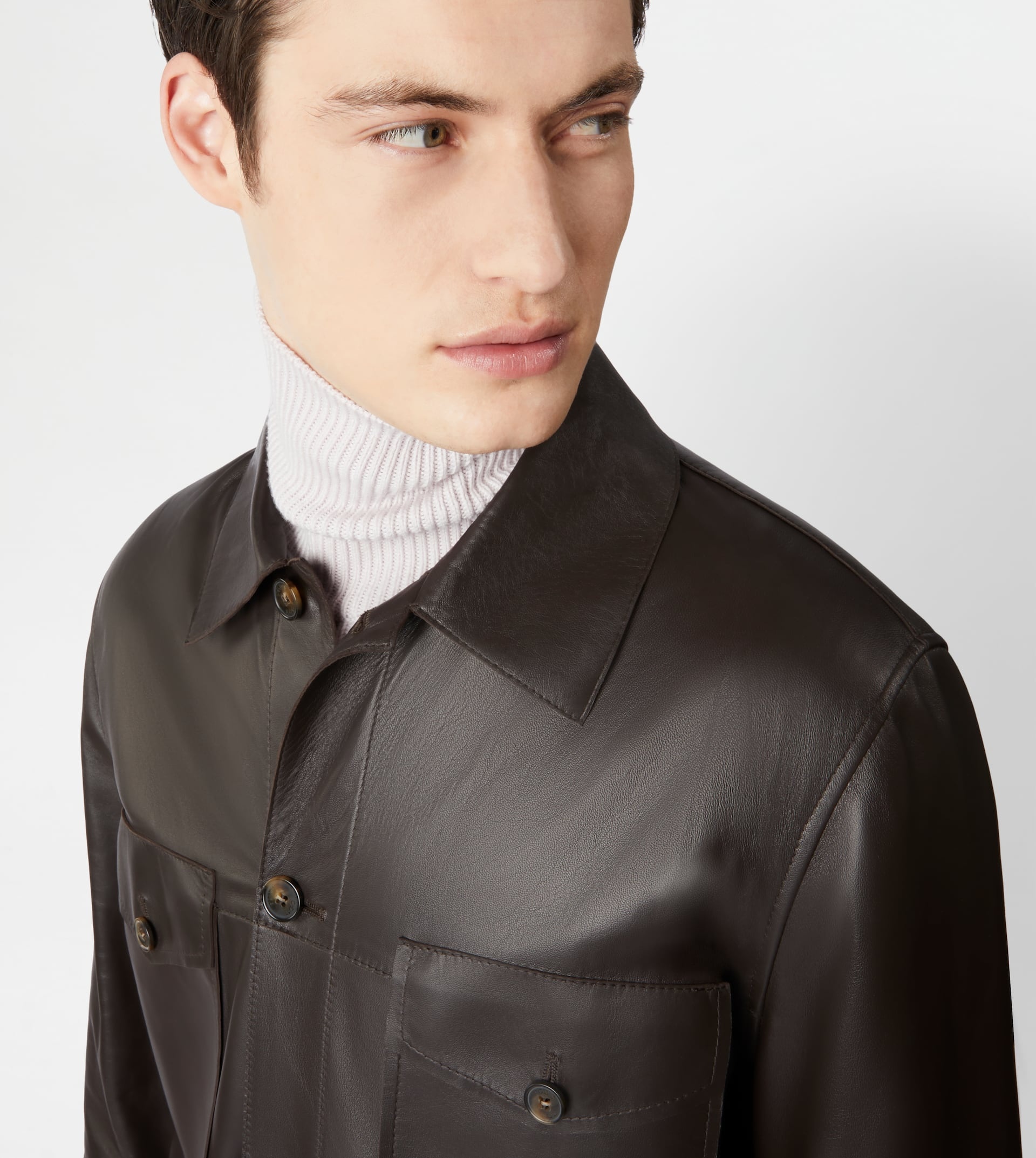 OVER SHIRT IN NAPPA LEATHER - BROWN - 5