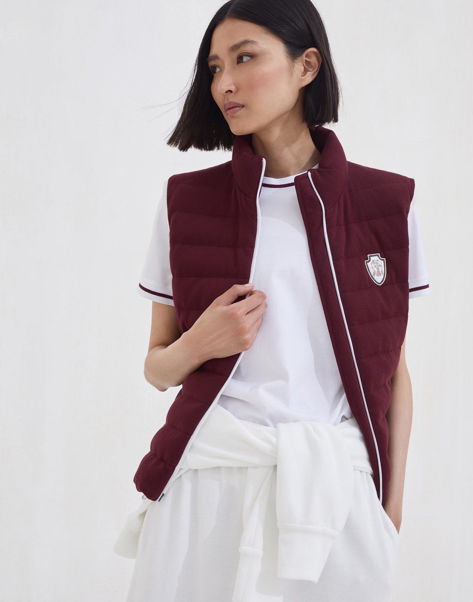 Techno cotton piqué down vest with logo - 4