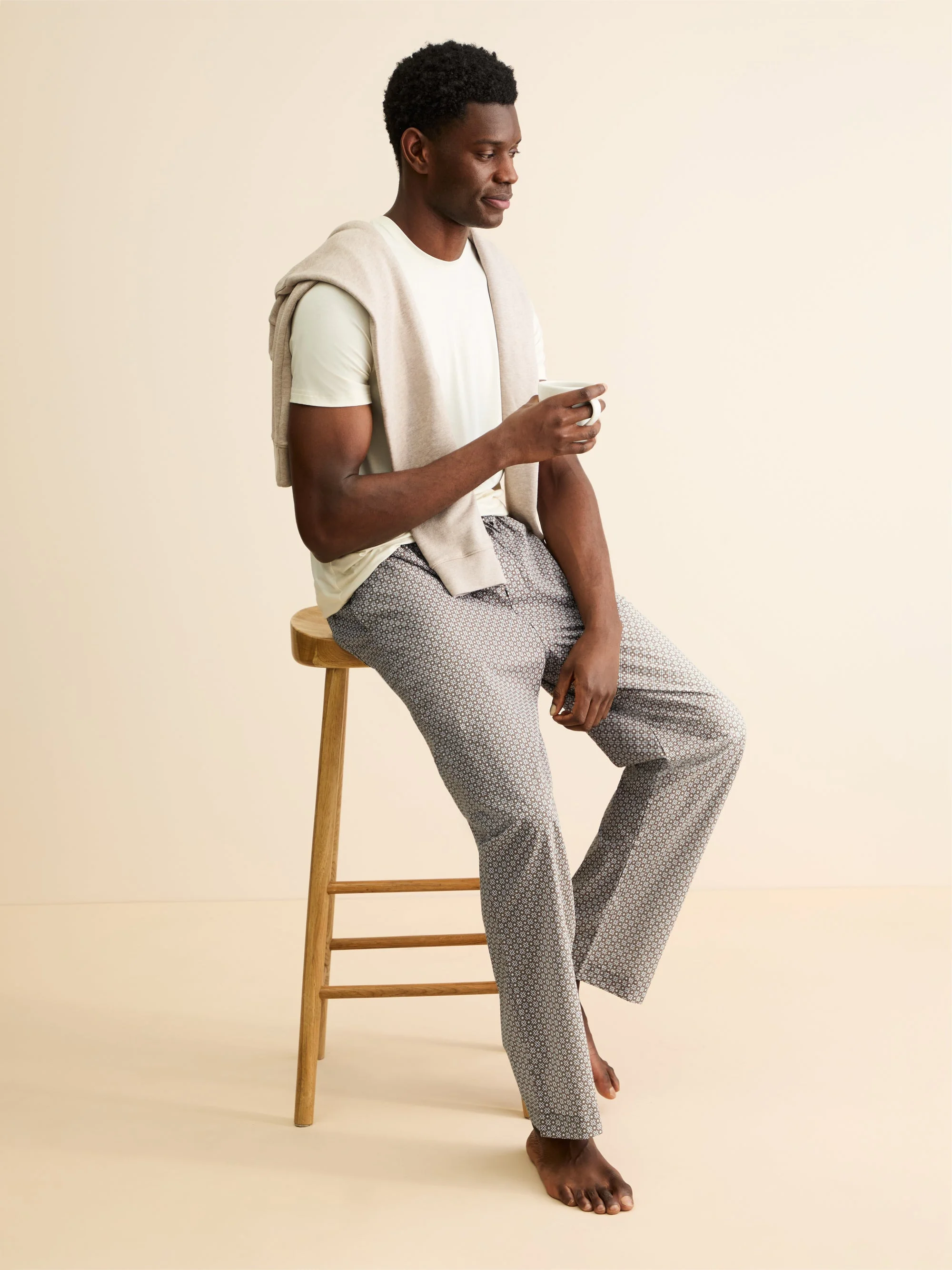 Men's Lounge Pants London Geo Cross Cotton Batiste Taupe - 1