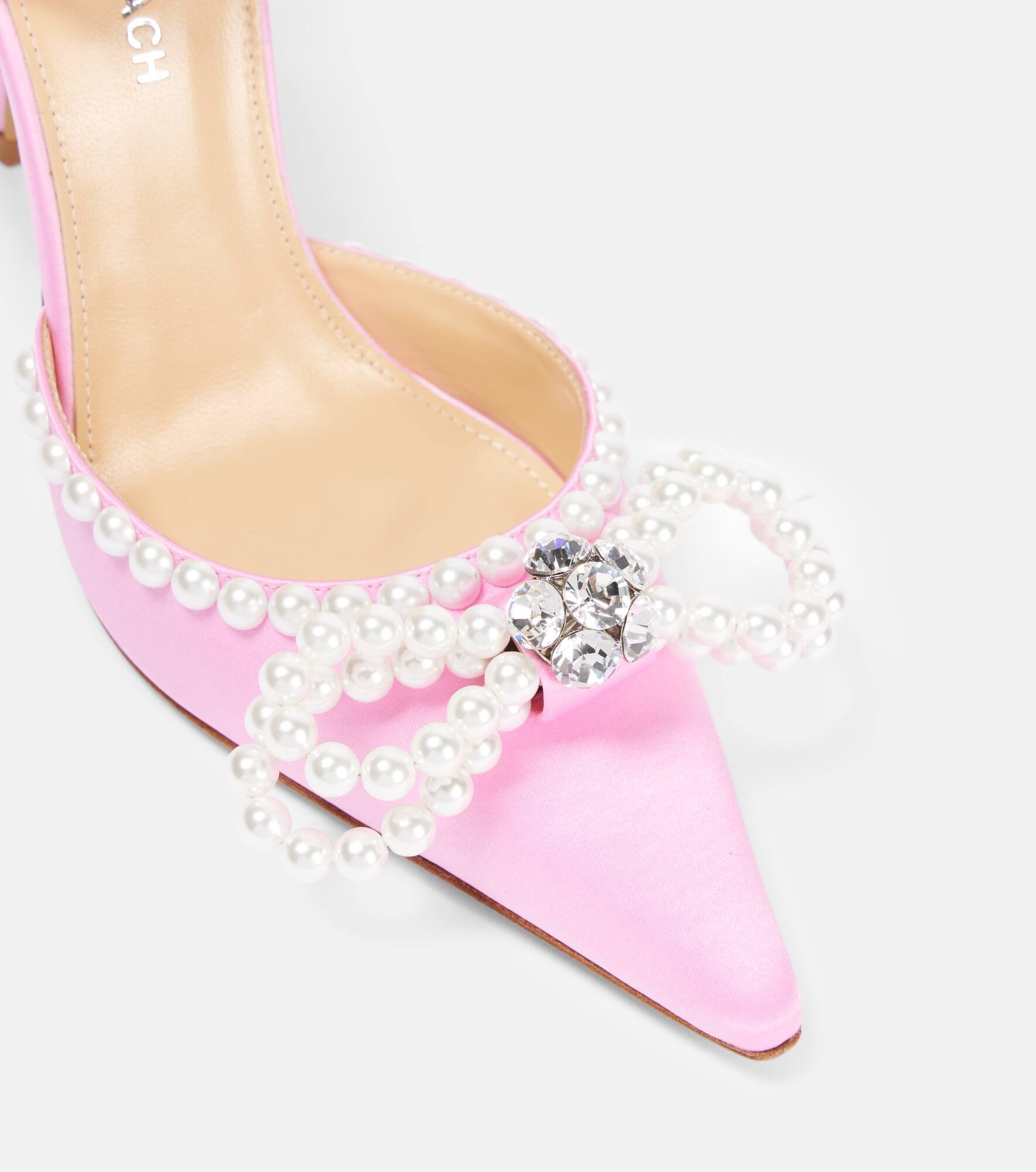 Double Bow 110 embellished satin pumps - 5