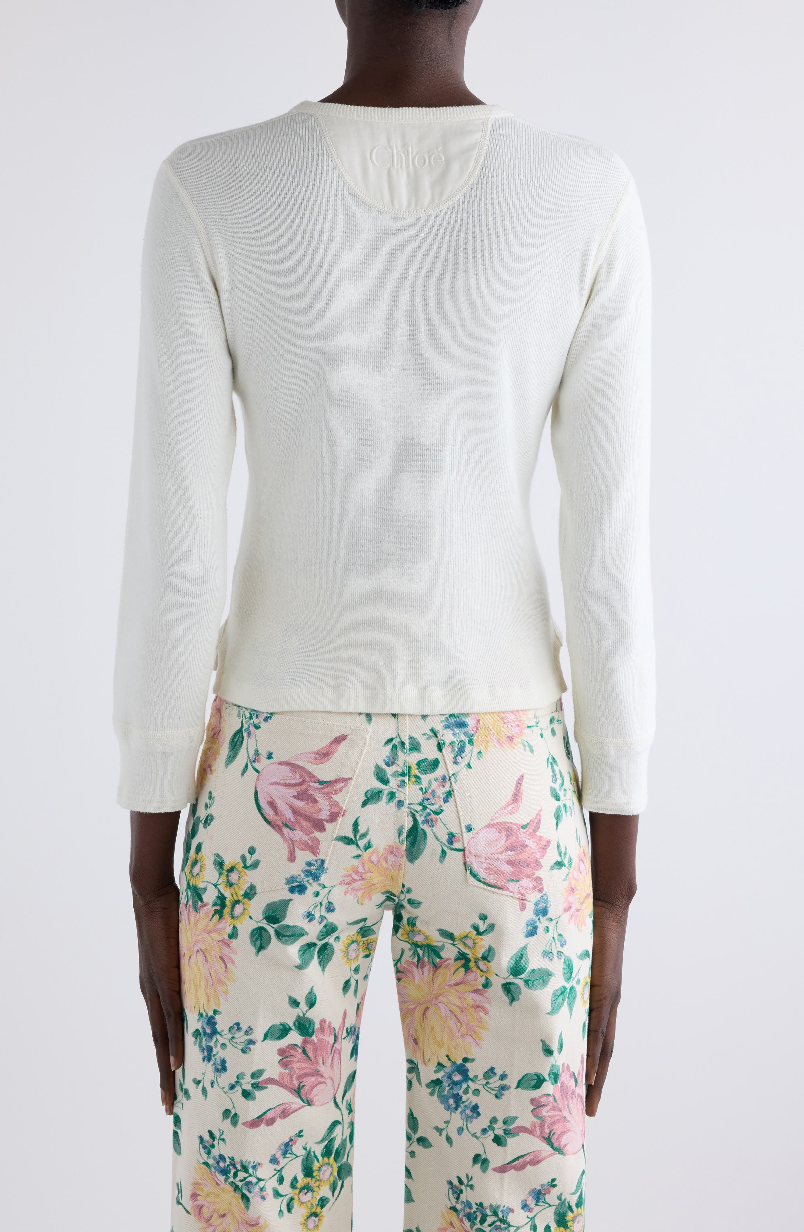 Chloé Cotton Rib Henley in Iconic Milk at Nordstrom - 3