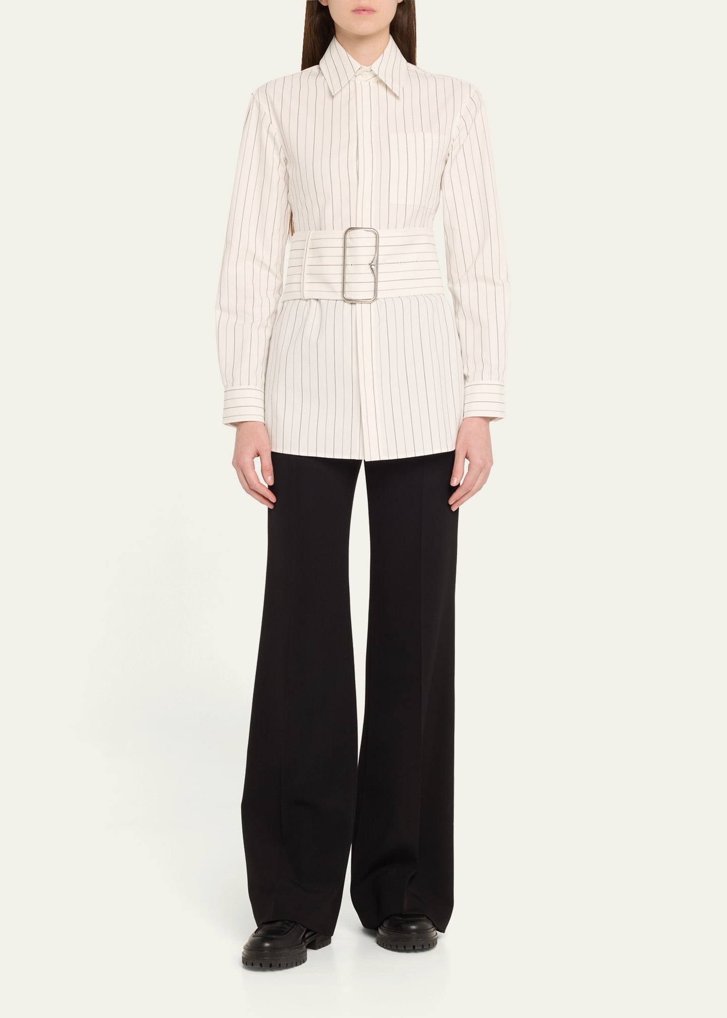 Pinstripe Belted Cotton Shirt - 2