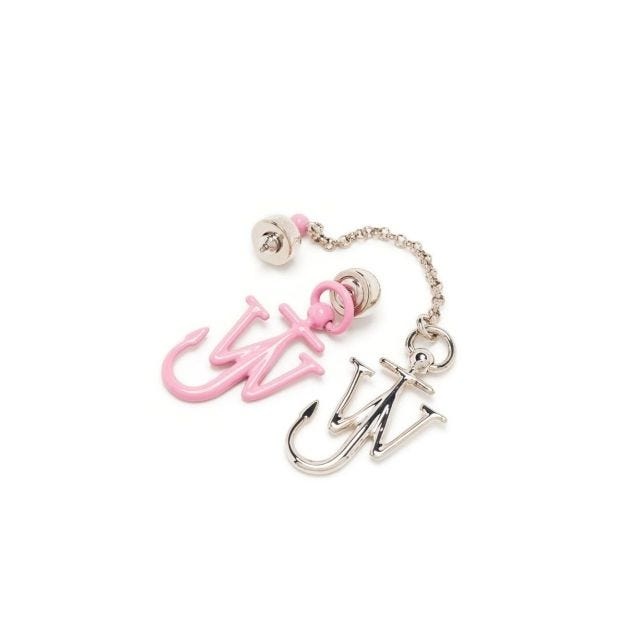 Asymmetrical silver and pink Anchor earrings - 4